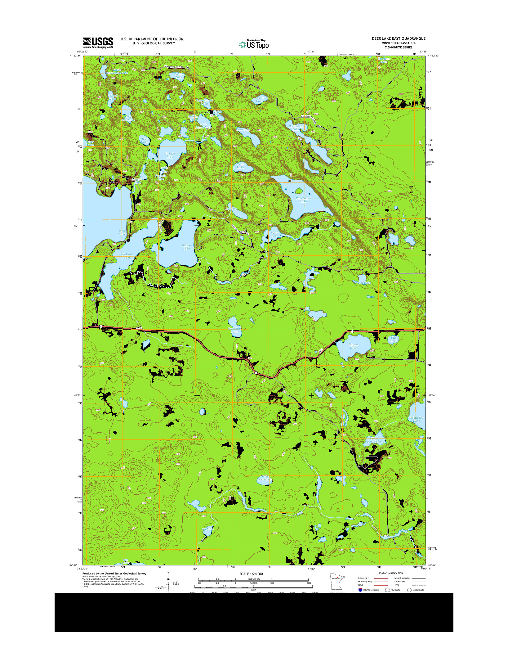 USGS US TOPO 7.5-MINUTE MAP FOR DEER LAKE EAST, MN 2013