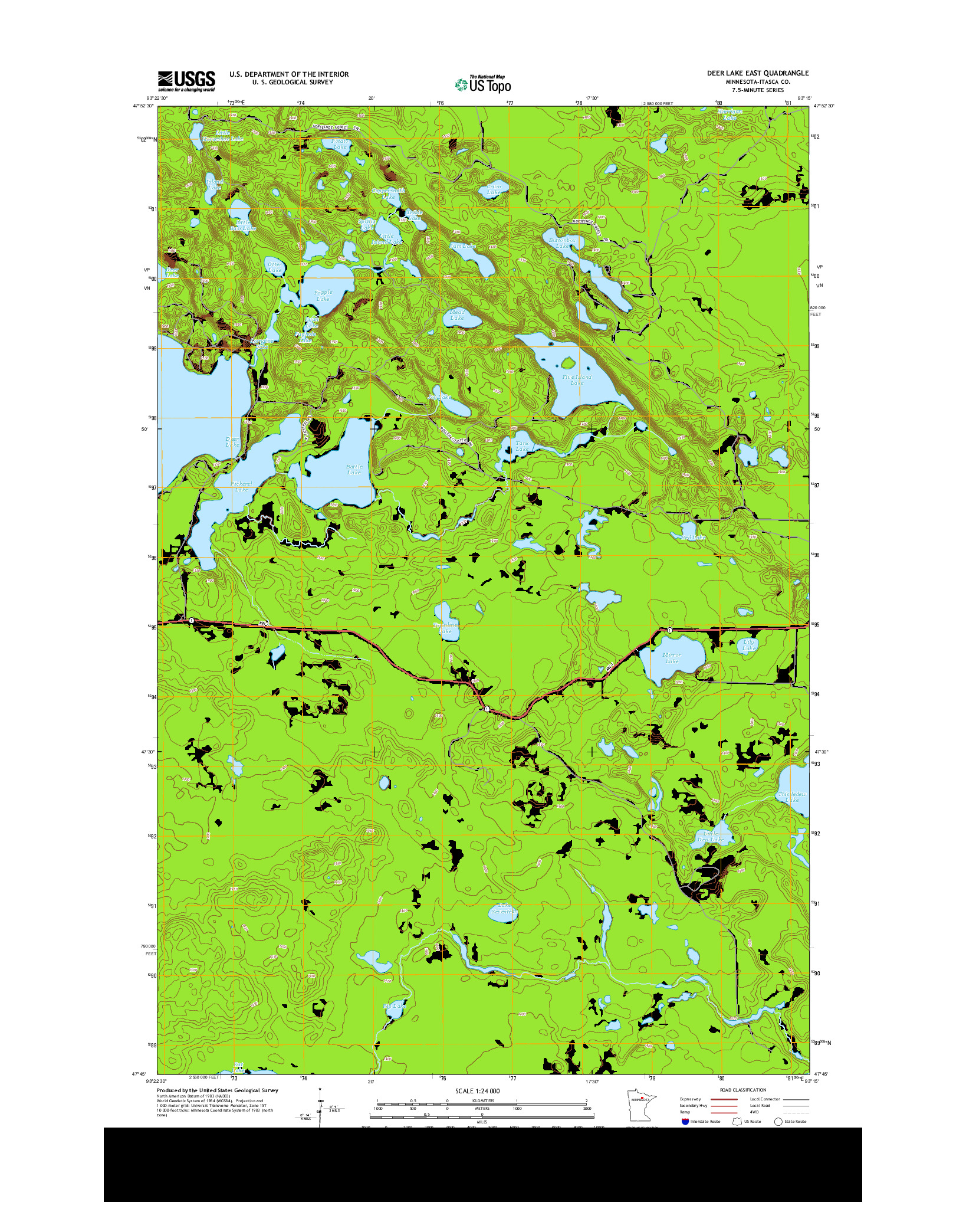 USGS US TOPO 7.5-MINUTE MAP FOR DEER LAKE EAST, MN 2013