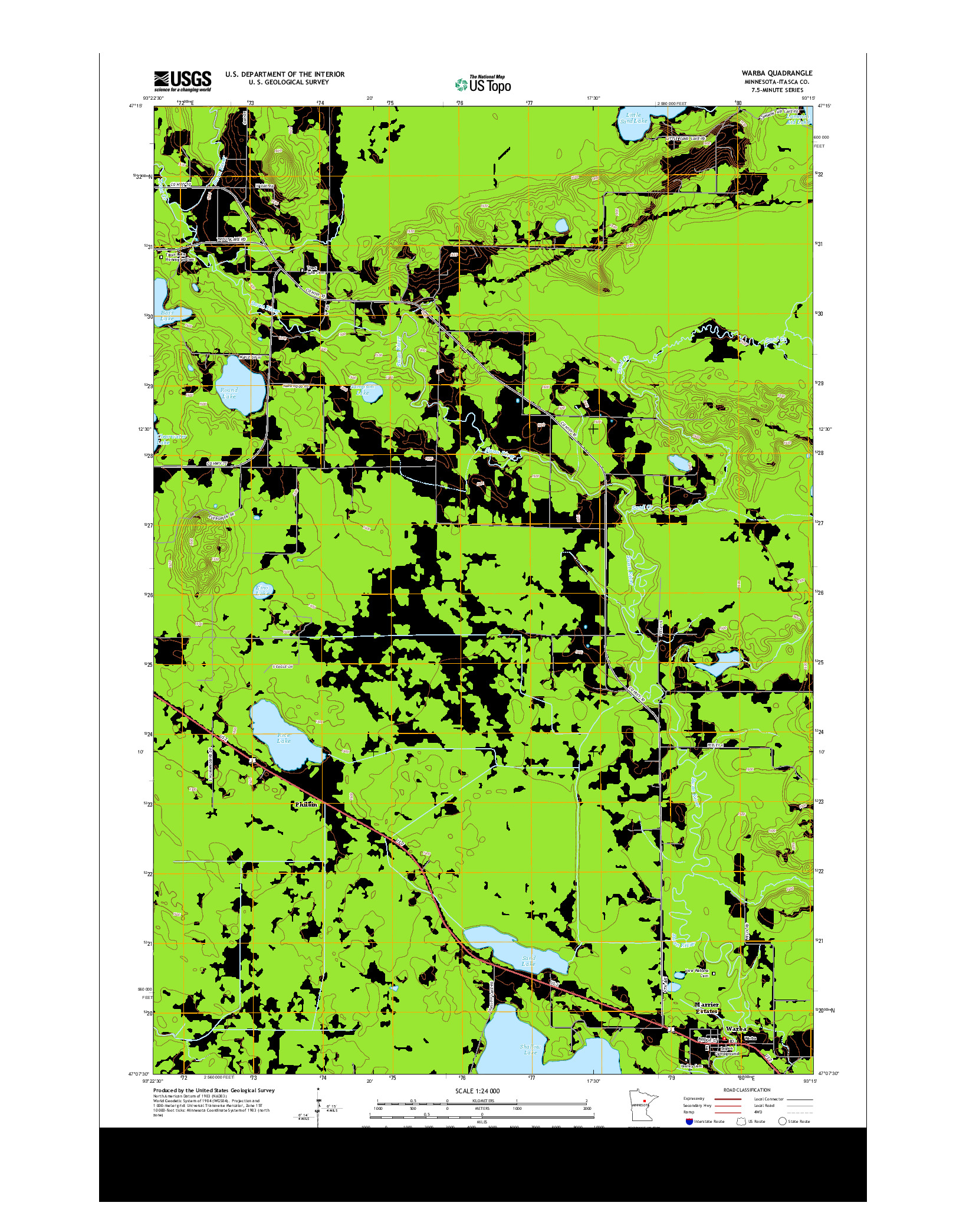 USGS US TOPO 7.5-MINUTE MAP FOR WARBA, MN 2013