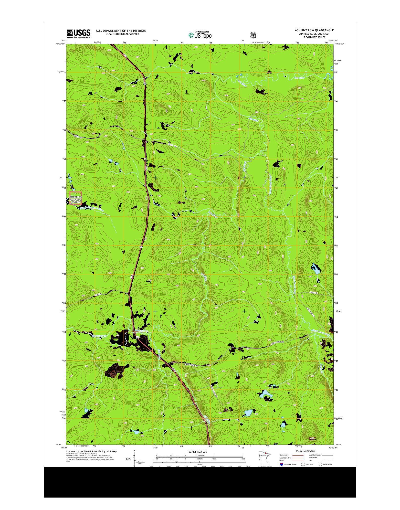 USGS US TOPO 7.5-MINUTE MAP FOR ASH RIVER SW, MN 2013