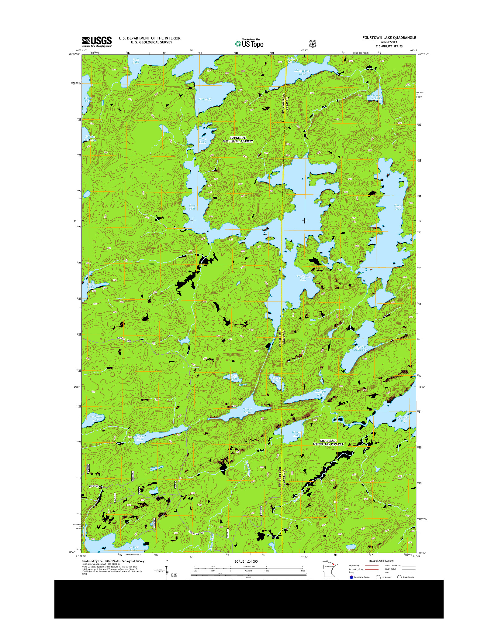 USGS US TOPO 7.5-MINUTE MAP FOR FOURTOWN LAKE, MN 2013