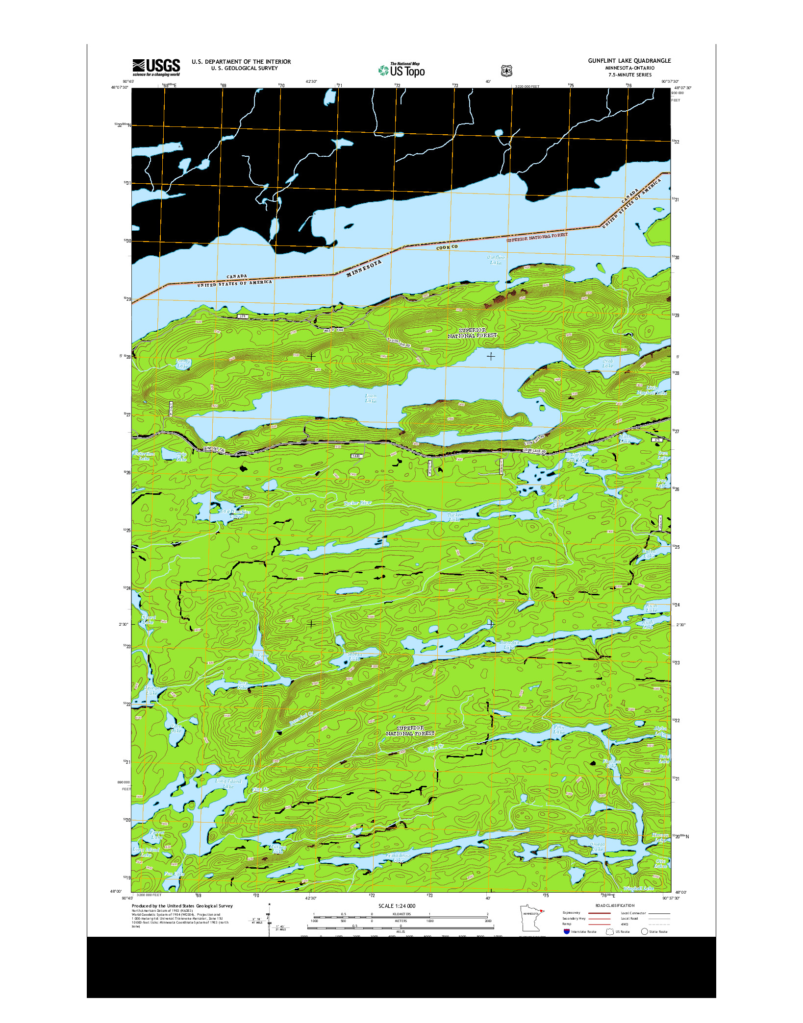 USGS US TOPO 7.5-MINUTE MAP FOR GUNFLINT LAKE, MN-ON 2013