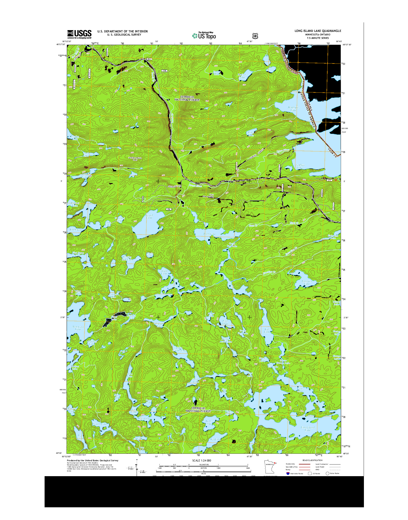USGS US TOPO 7.5-MINUTE MAP FOR LONG ISLAND LAKE, MN-ON 2013