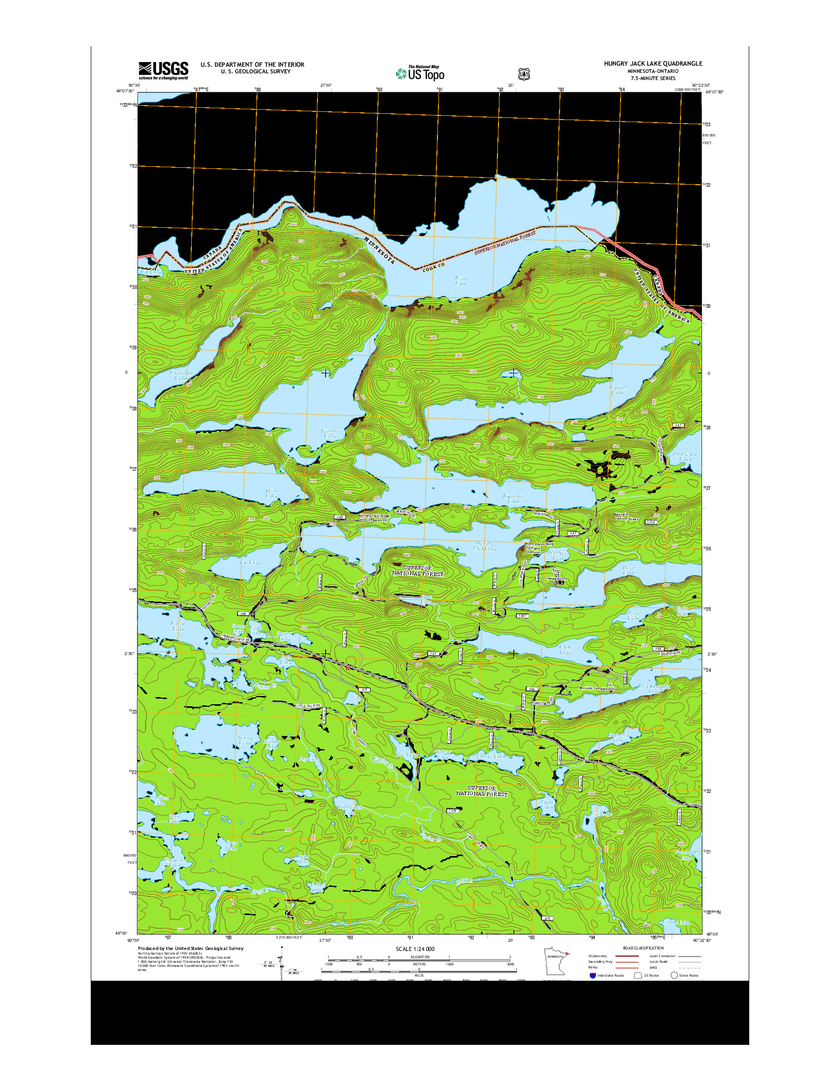 USGS US TOPO 7.5-MINUTE MAP FOR HUNGRY JACK LAKE, MN-ON 2013