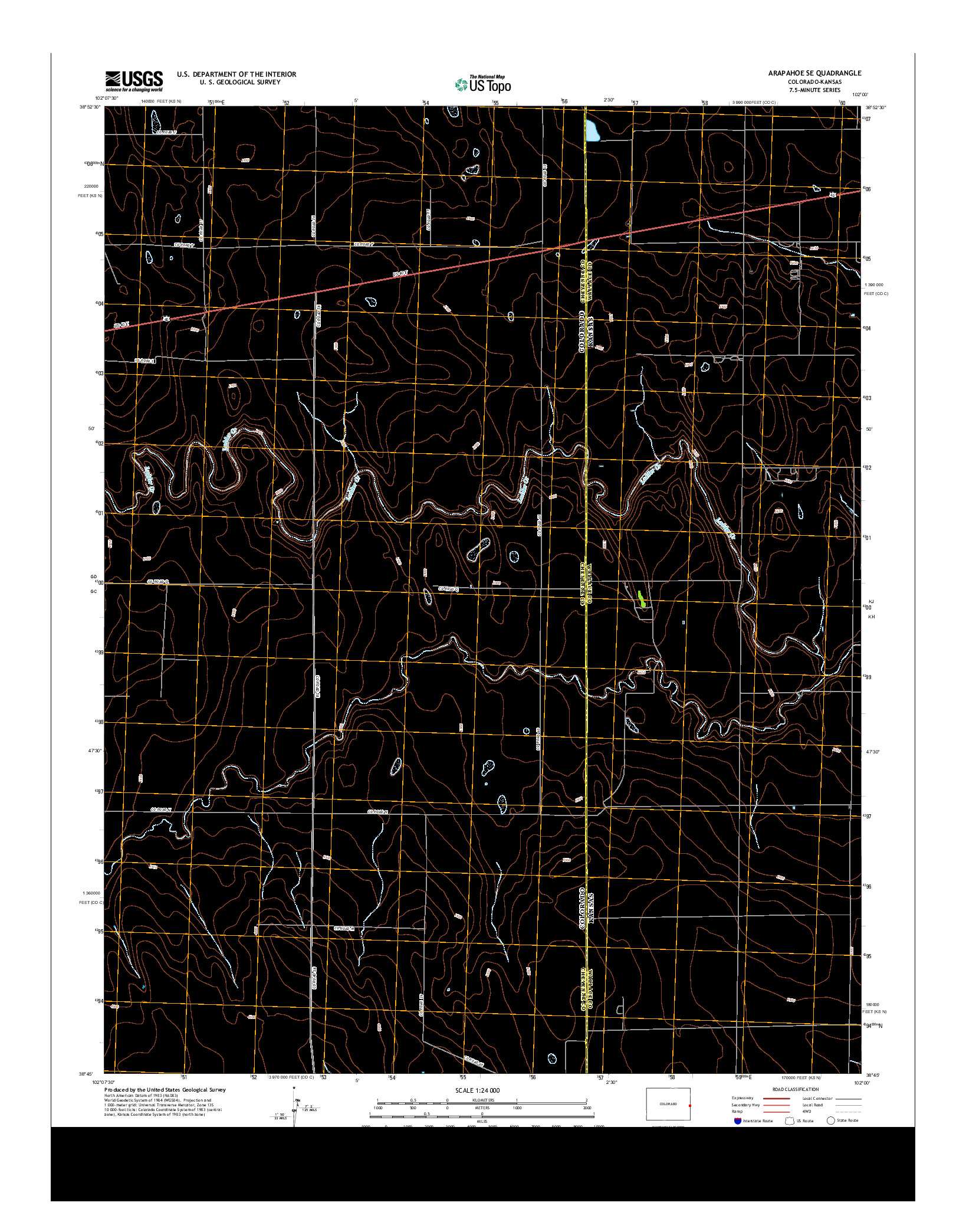 USGS US TOPO 7.5-MINUTE MAP FOR ARAPAHOE SE, CO-KS 2013