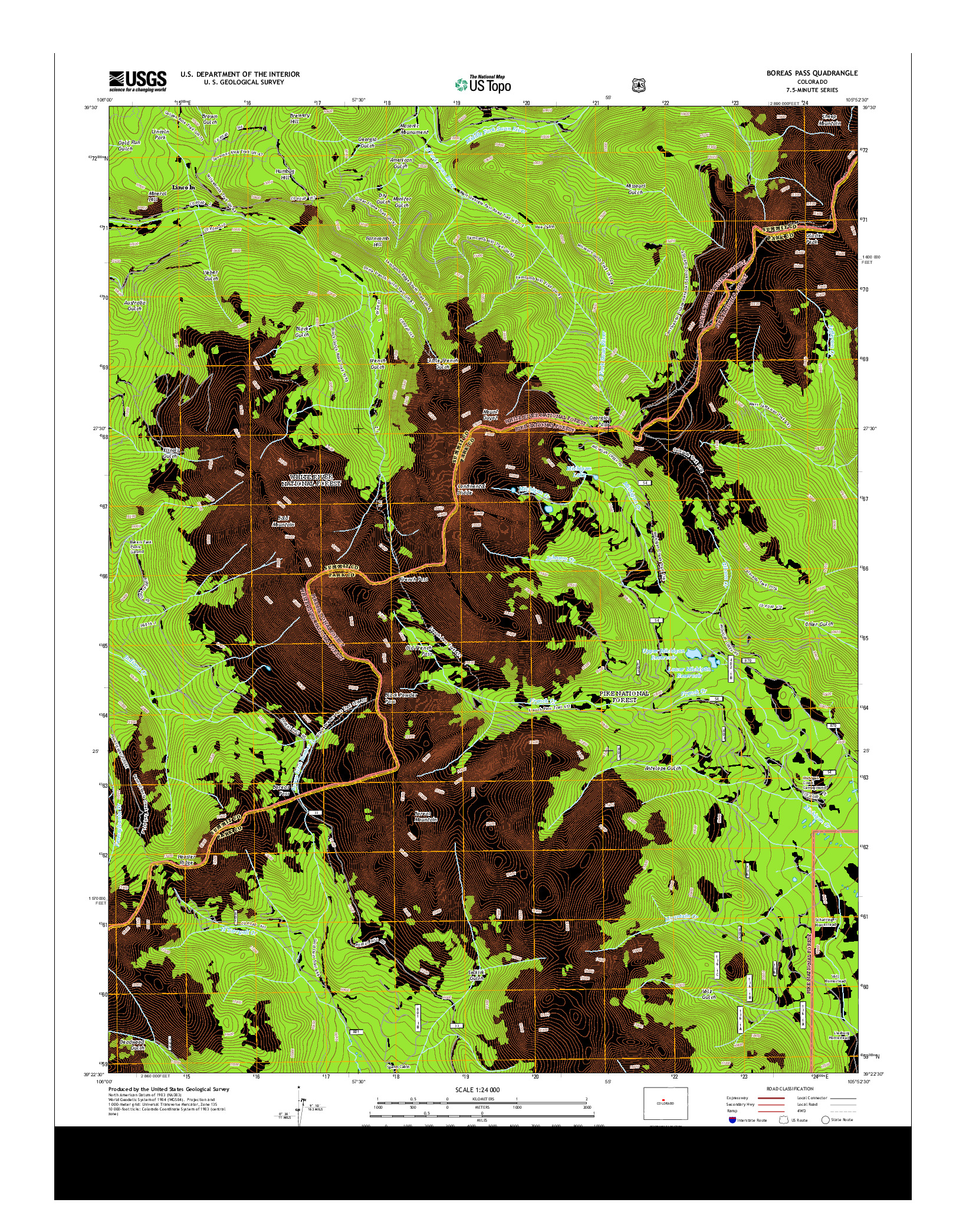 USGS US TOPO 7.5-MINUTE MAP FOR BOREAS PASS, CO 2013