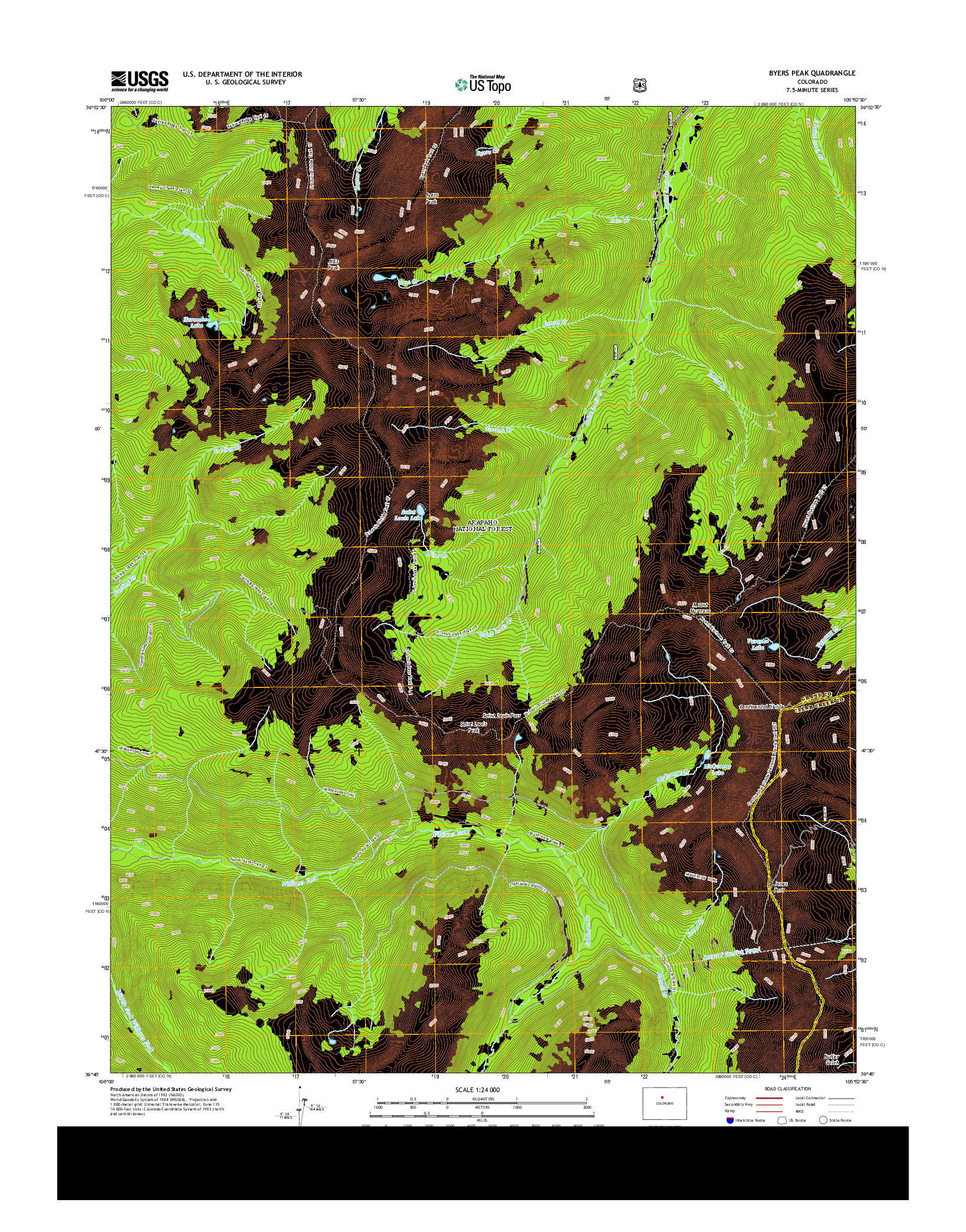 USGS US TOPO 7.5-MINUTE MAP FOR BYERS PEAK, CO 2013