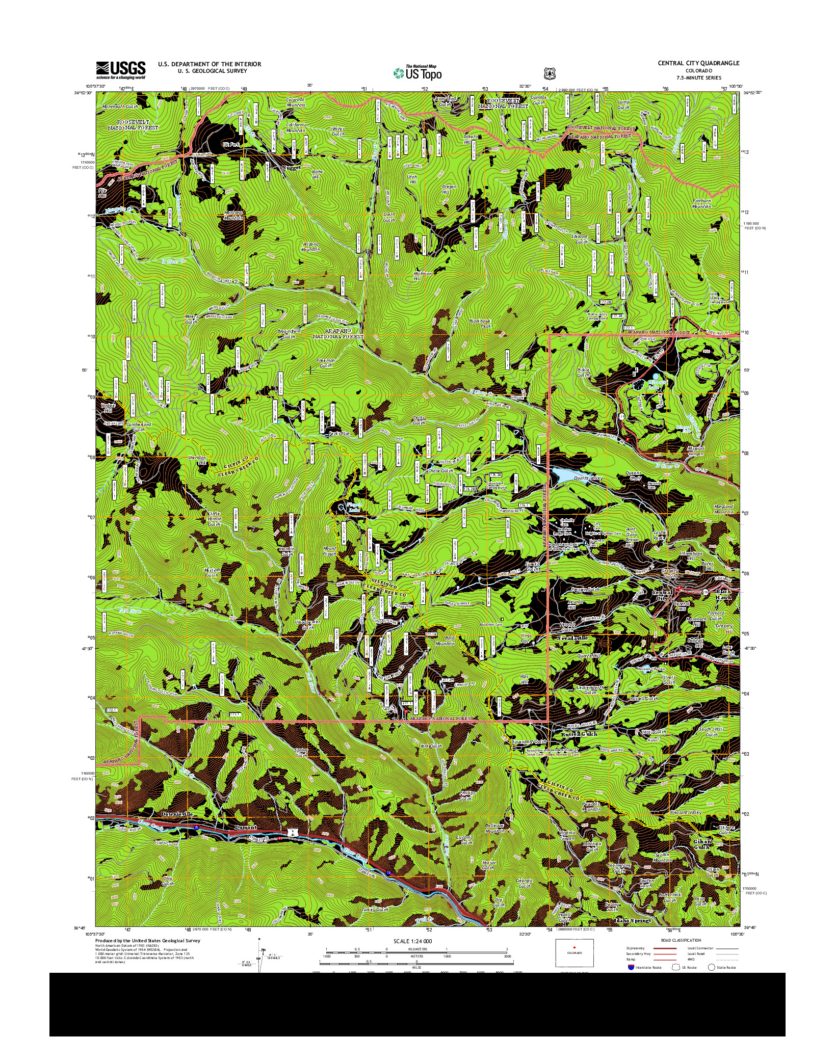 USGS US TOPO 7.5-MINUTE MAP FOR CENTRAL CITY, CO 2013