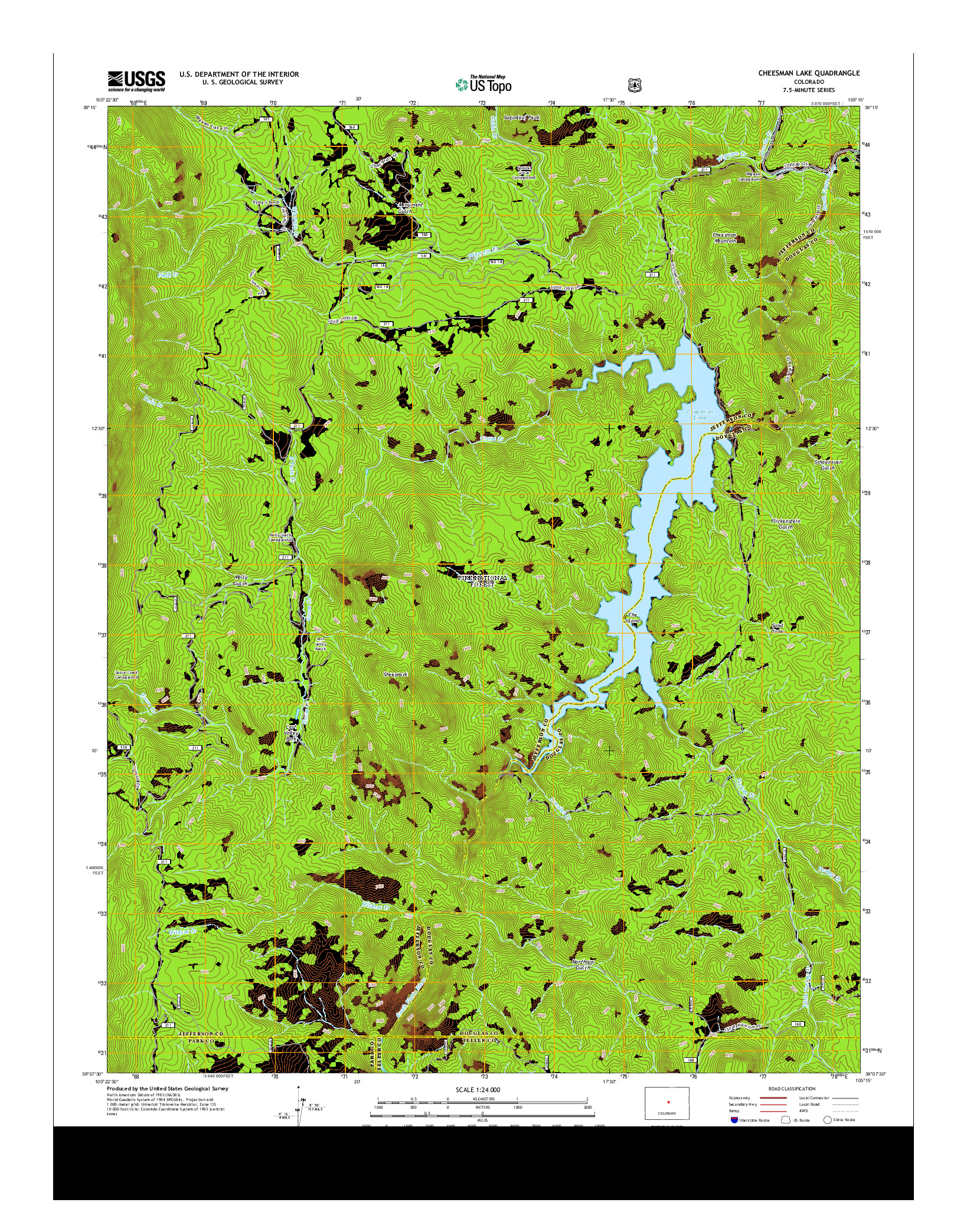 USGS US TOPO 7.5-MINUTE MAP FOR CHEESMAN LAKE, CO 2013