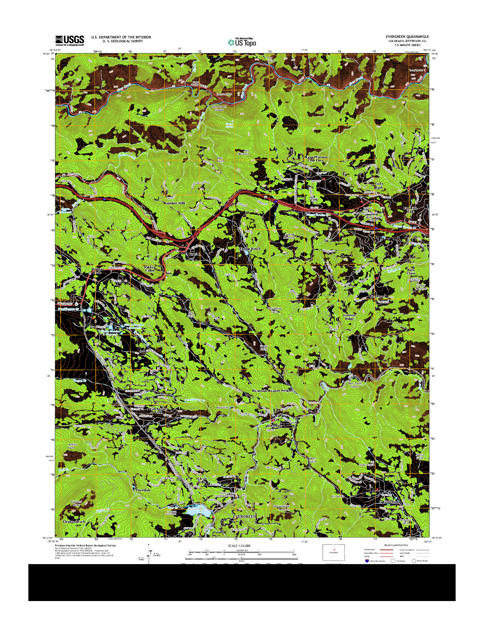 USGS US TOPO 7.5-MINUTE MAP FOR EVERGREEN, CO 2013