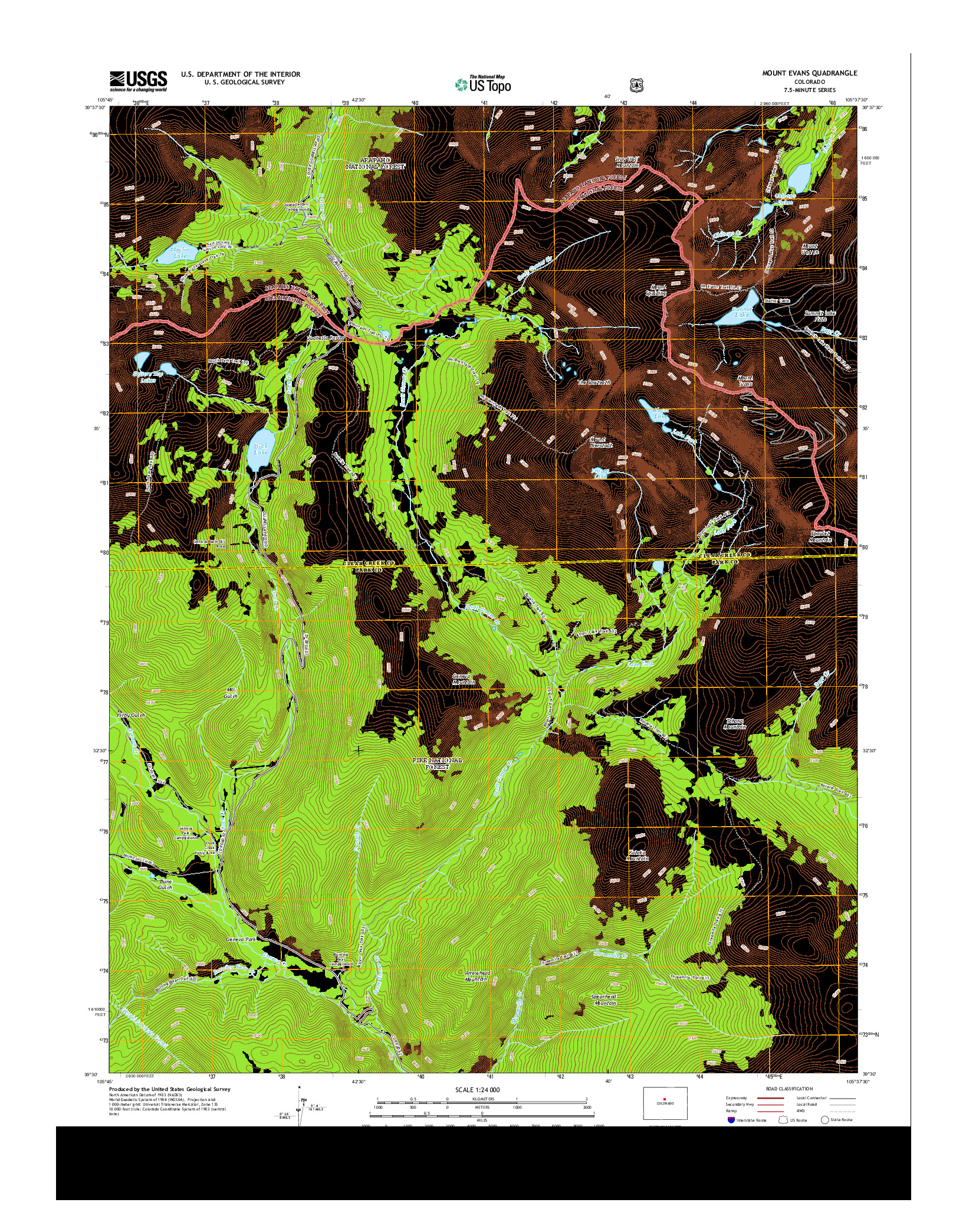 USGS US TOPO 7.5-MINUTE MAP FOR MOUNT EVANS, CO 2013