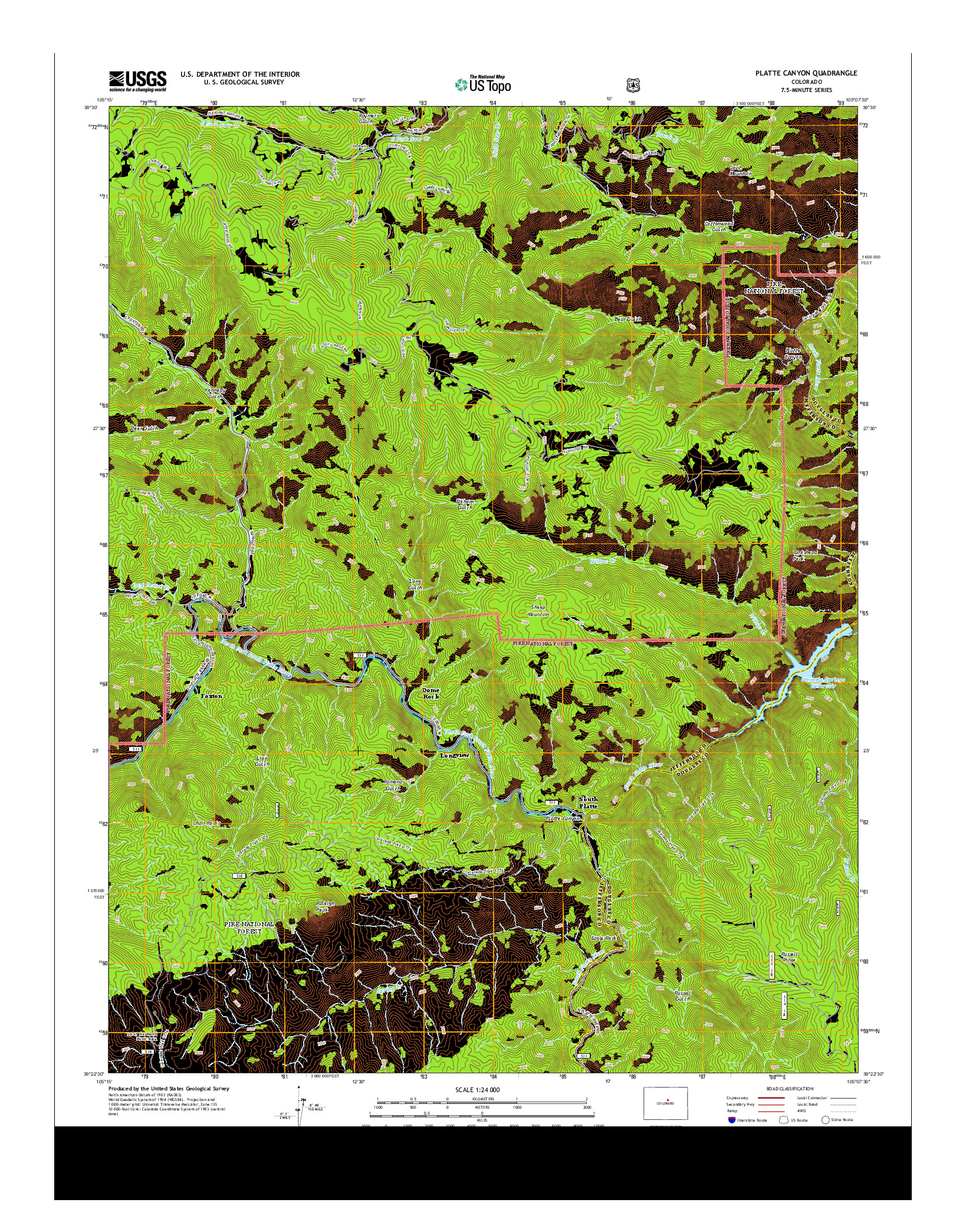 USGS US TOPO 7.5-MINUTE MAP FOR PLATTE CANYON, CO 2013