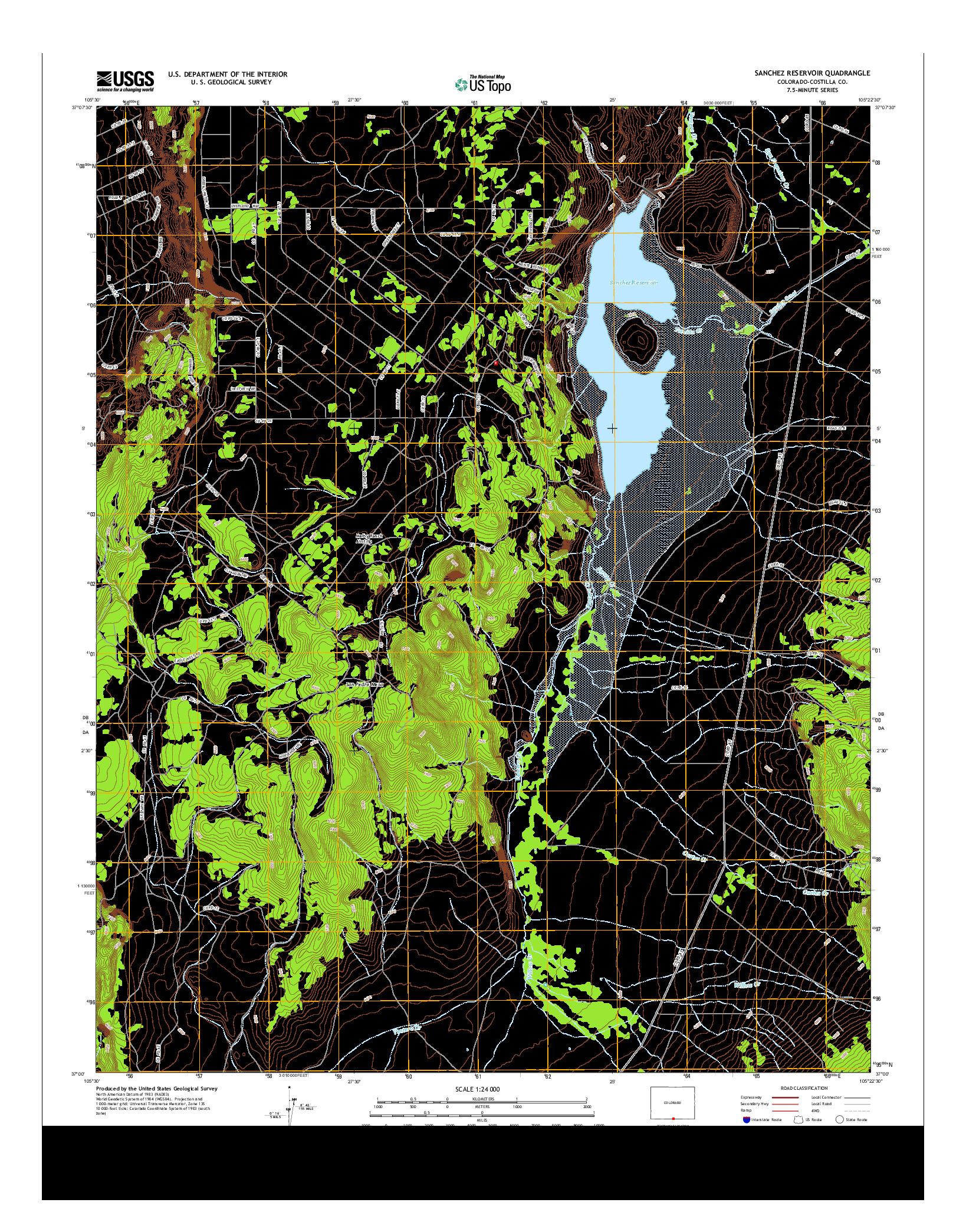 USGS US TOPO 7.5-MINUTE MAP FOR SANCHEZ RESERVOIR, CO 2013