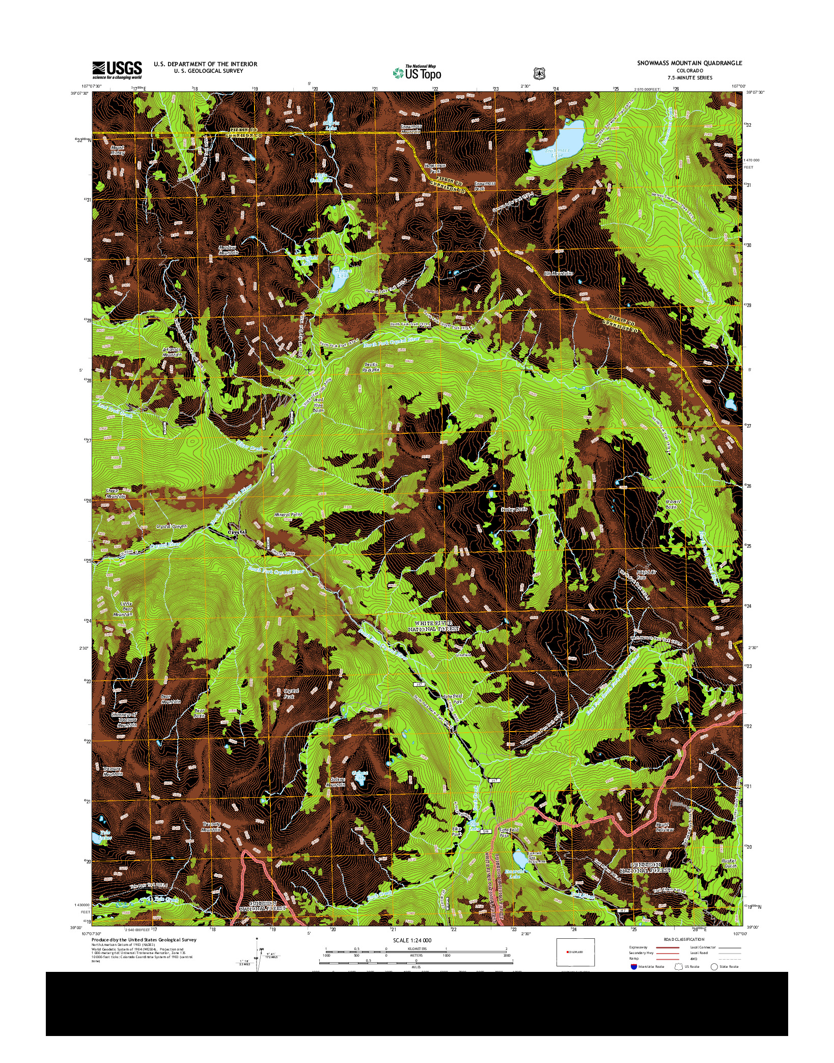 USGS US TOPO 7.5-MINUTE MAP FOR SNOWMASS MOUNTAIN, CO 2013