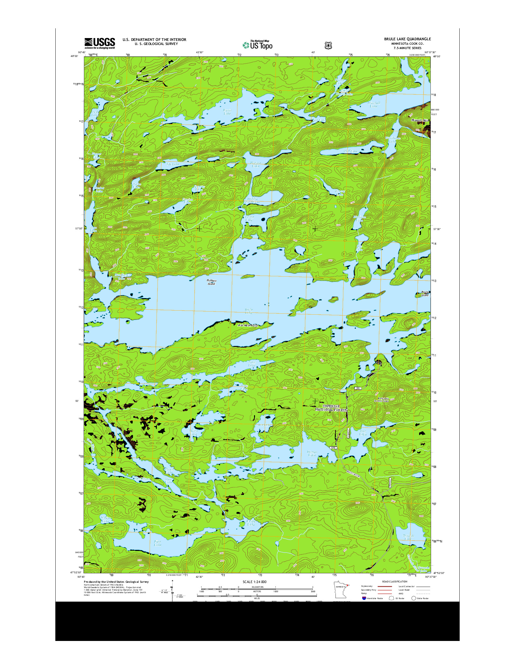 USGS US TOPO 7.5-MINUTE MAP FOR BRULE LAKE, MN 2013