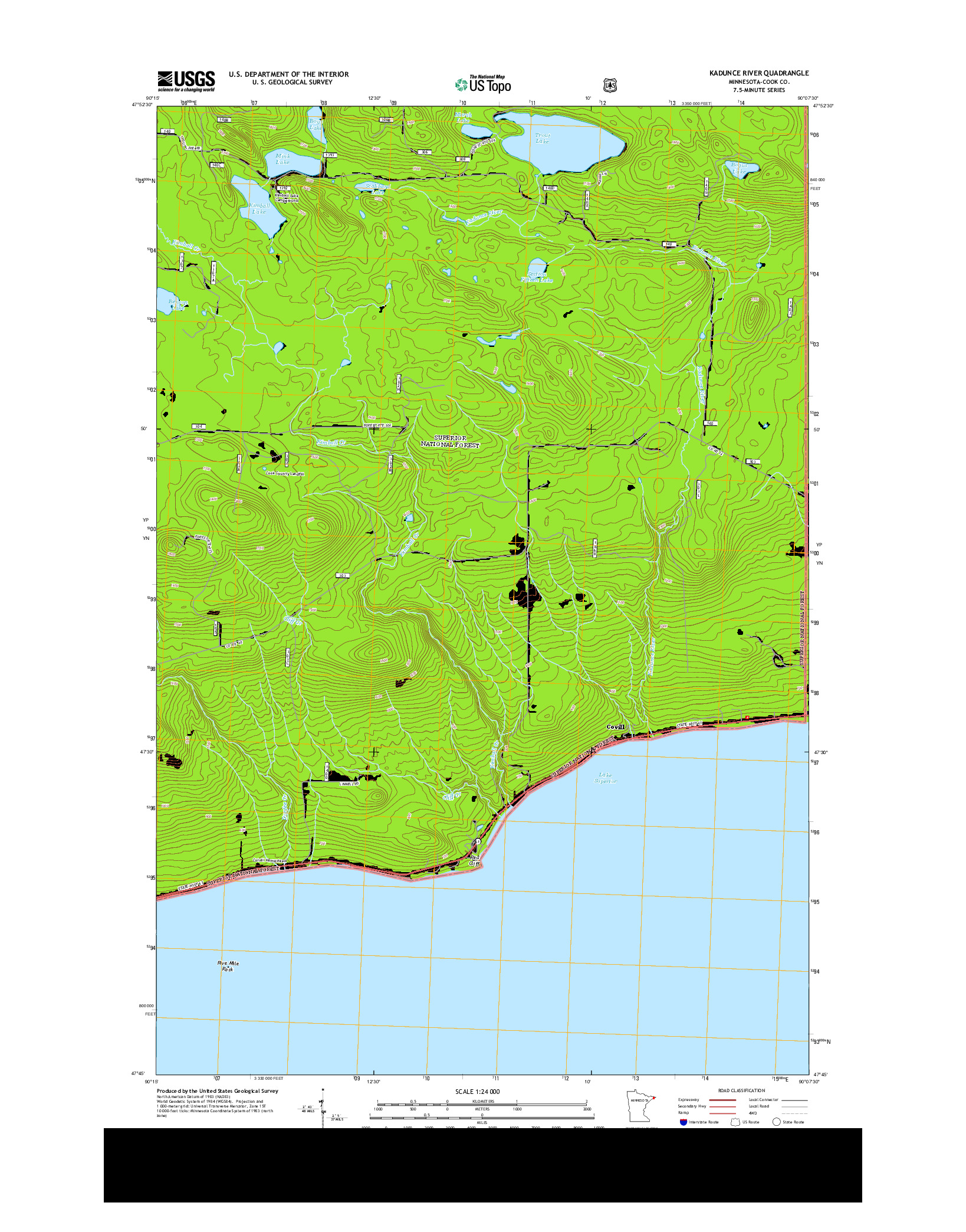 USGS US TOPO 7.5-MINUTE MAP FOR KADUNCE RIVER, MN 2013
