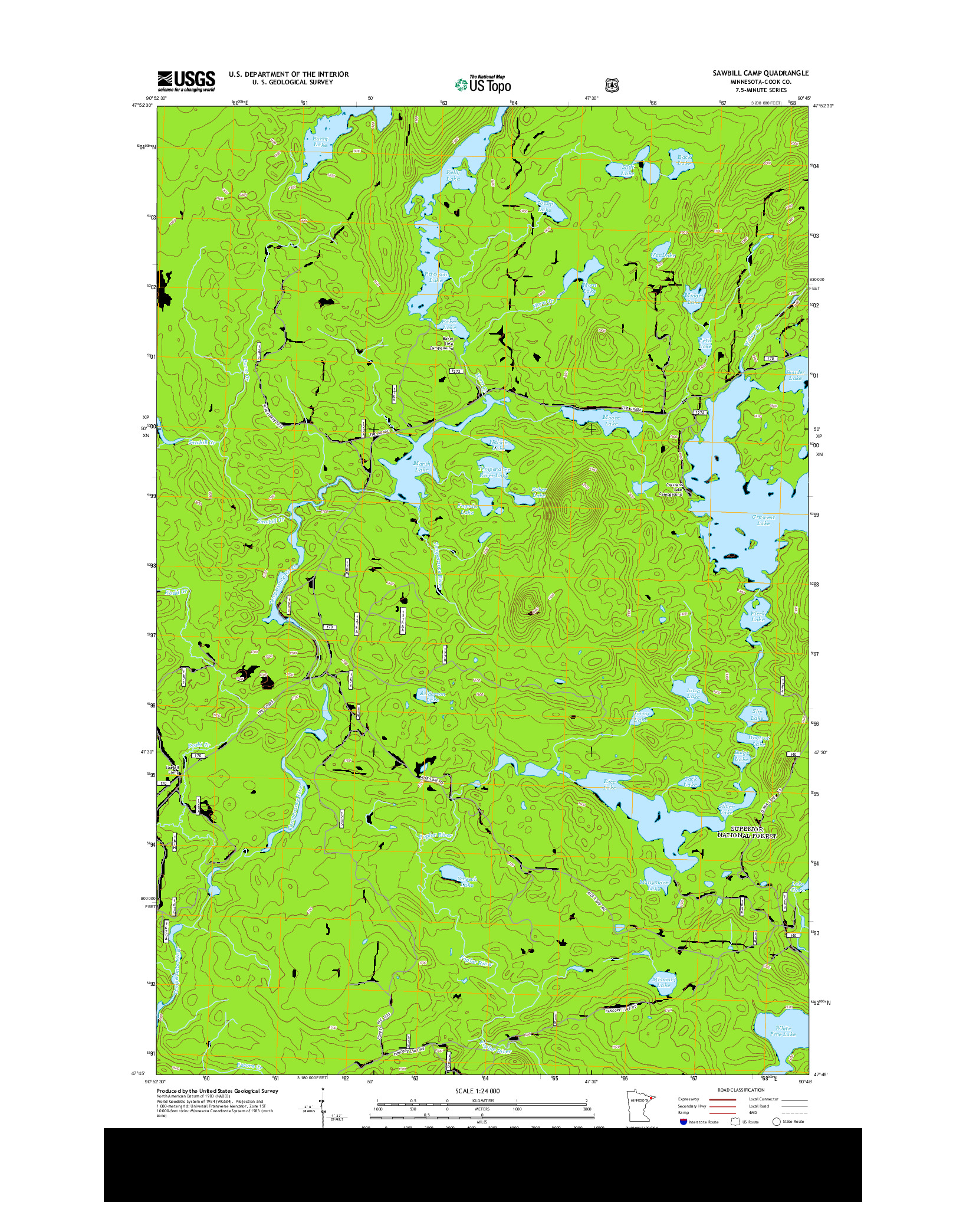 USGS US TOPO 7.5-MINUTE MAP FOR SAWBILL CAMP, MN 2013