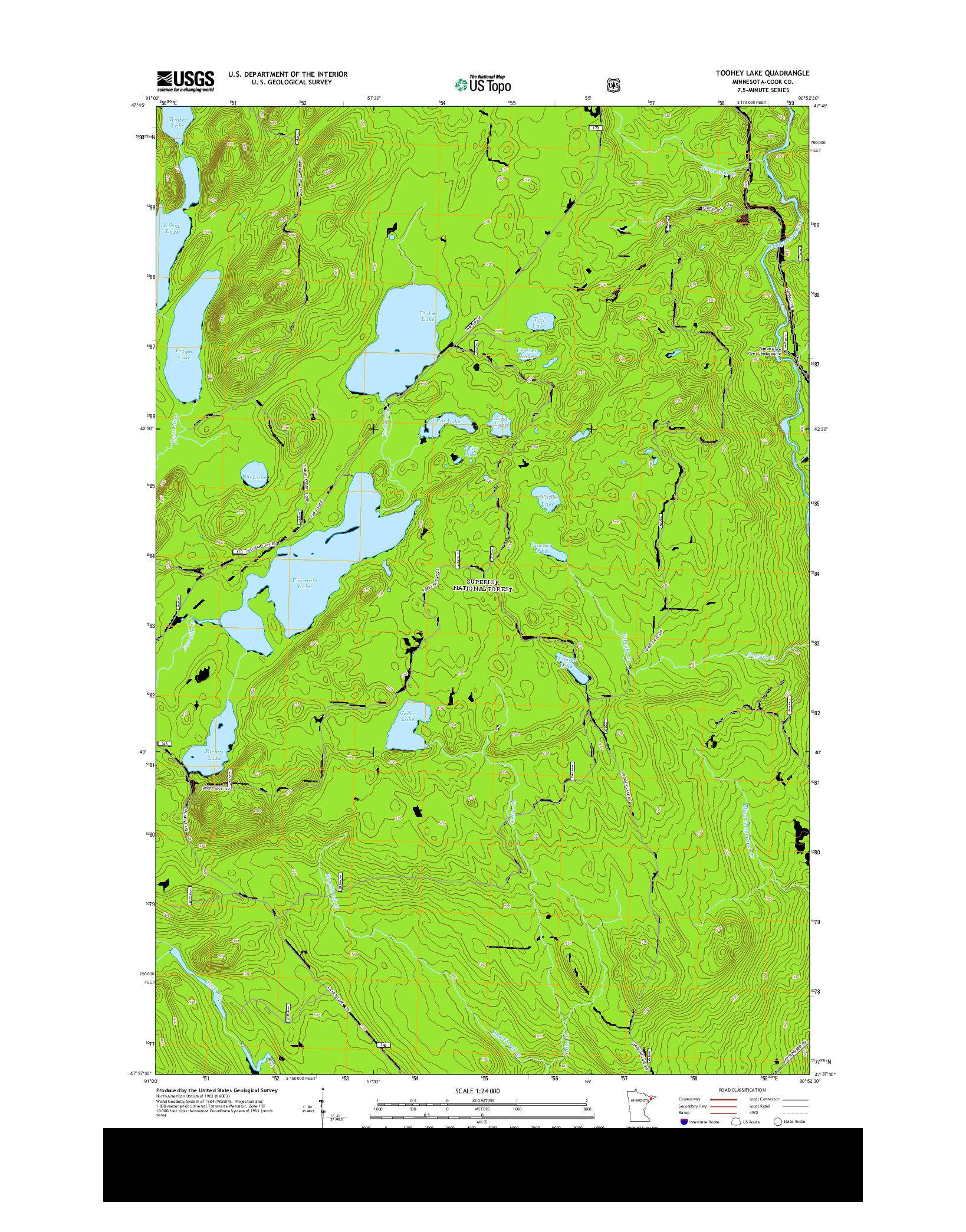 USGS US TOPO 7.5-MINUTE MAP FOR TOOHEY LAKE, MN 2013