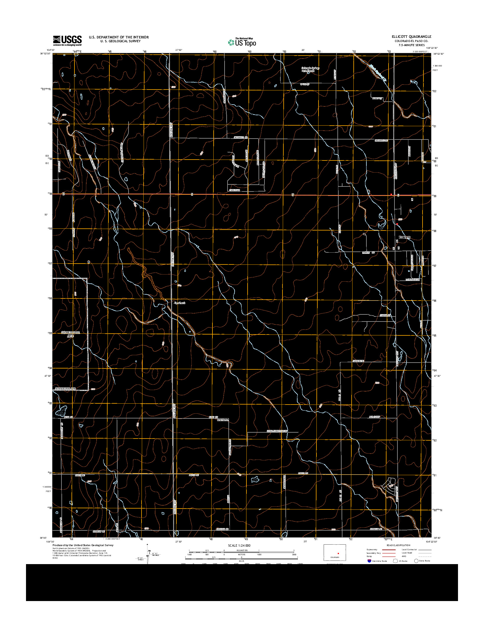 USGS US TOPO 7.5-MINUTE MAP FOR ELLICOTT, CO 2013