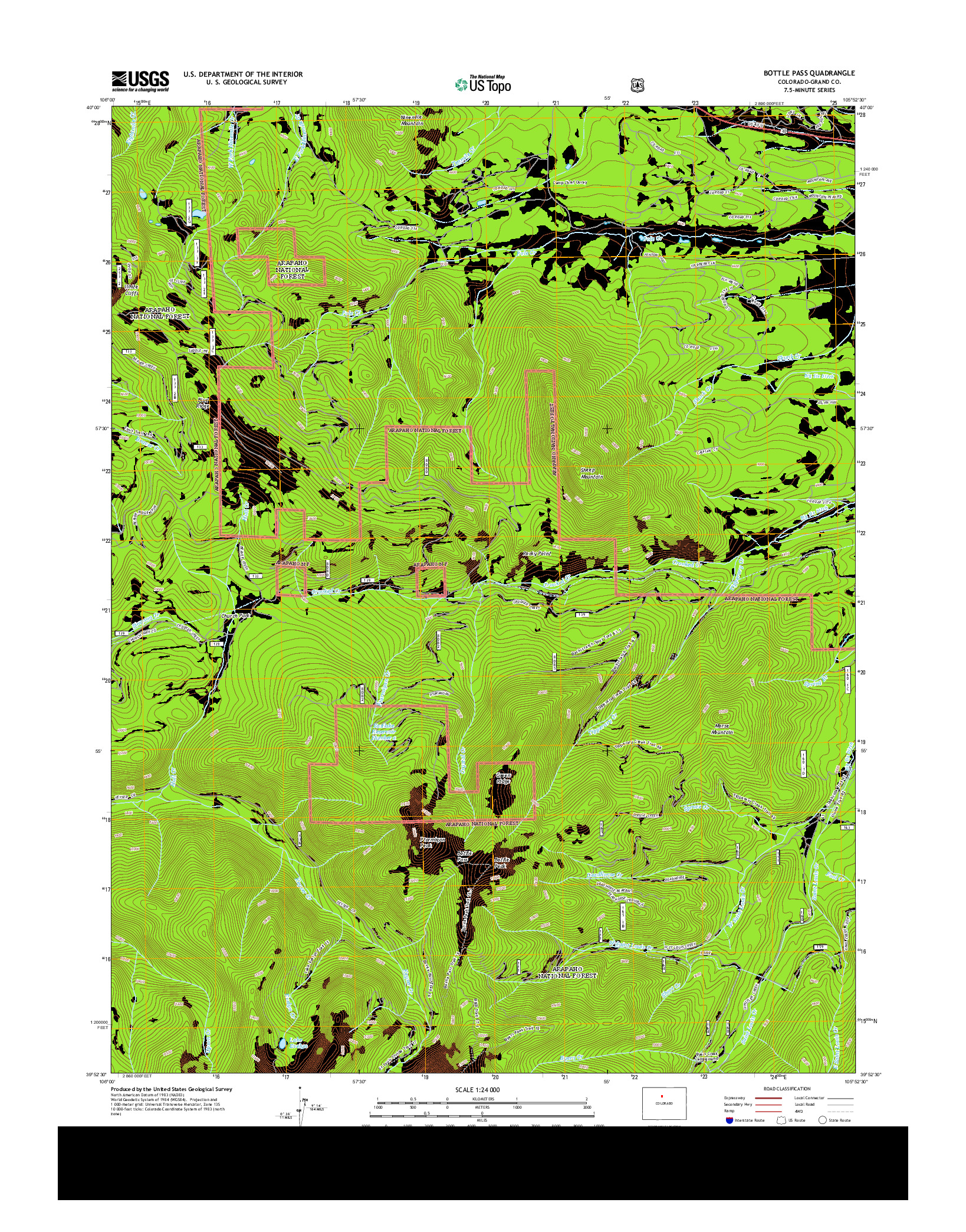 USGS US TOPO 7.5-MINUTE MAP FOR BOTTLE PASS, CO 2013