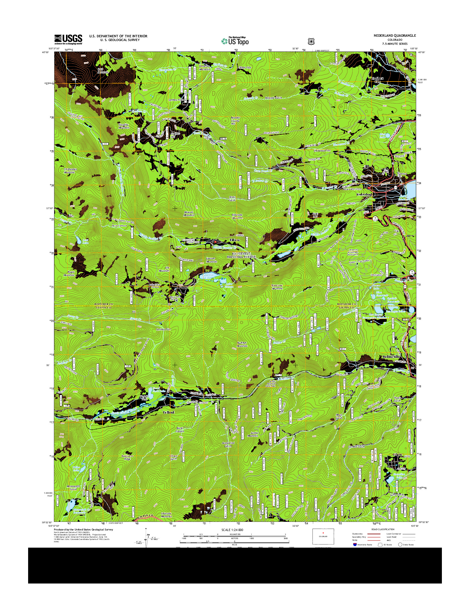 USGS US TOPO 7.5-MINUTE MAP FOR NEDERLAND, CO 2013