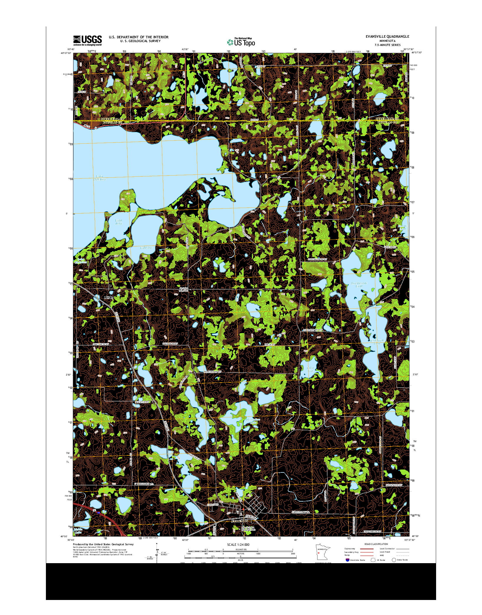 USGS US TOPO 7.5-MINUTE MAP FOR EVANSVILLE, MN 2013