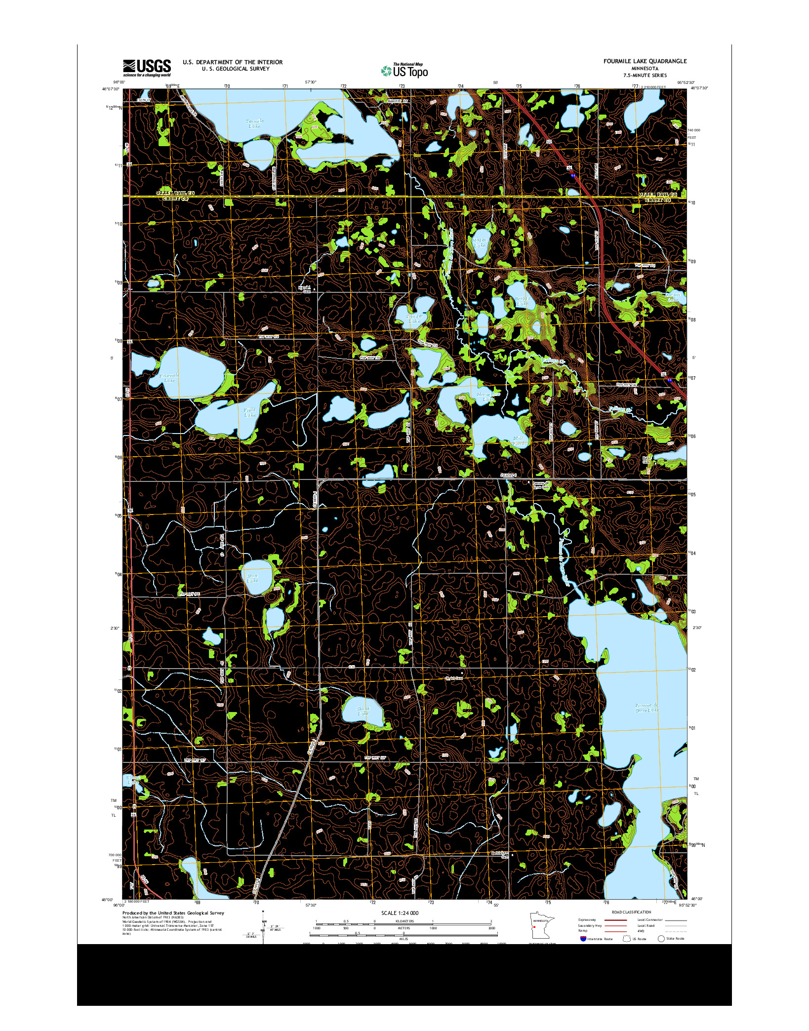 USGS US TOPO 7.5-MINUTE MAP FOR FOURMILE LAKE, MN 2013