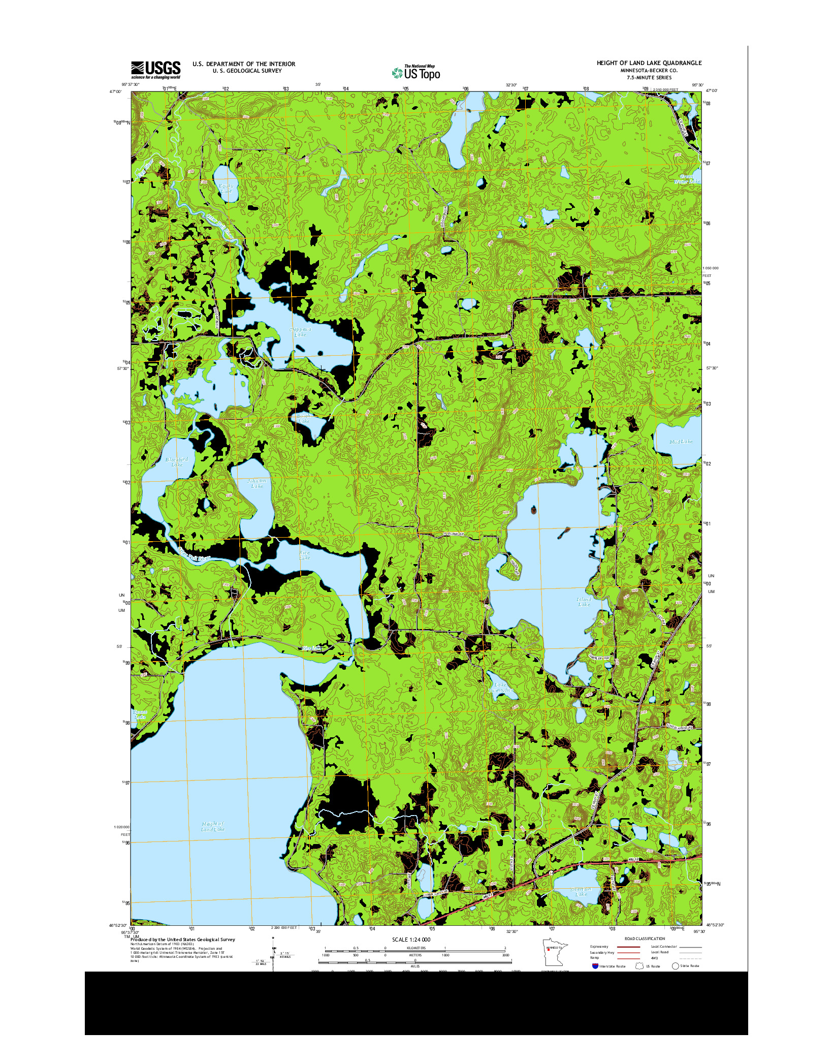 USGS US TOPO 7.5-MINUTE MAP FOR HEIGHT OF LAND LAKE, MN 2013
