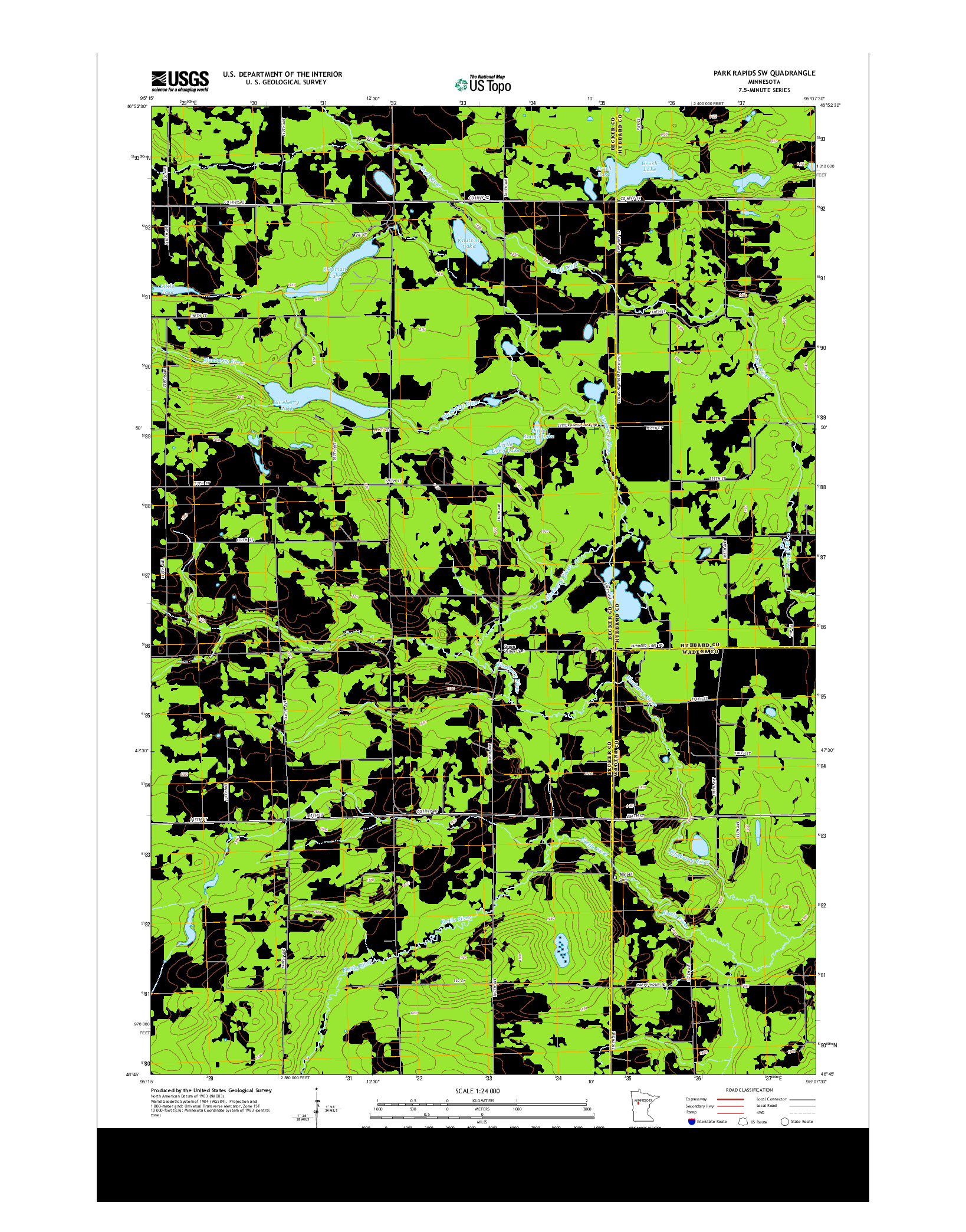 USGS US TOPO 7.5-MINUTE MAP FOR PARK RAPIDS SW, MN 2013