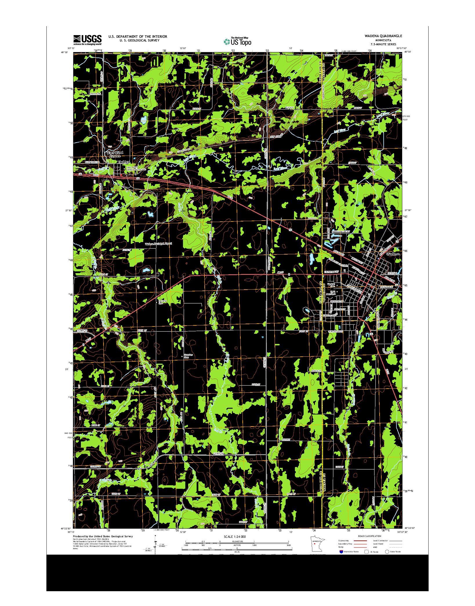 USGS US TOPO 7.5-MINUTE MAP FOR WADENA, MN 2013