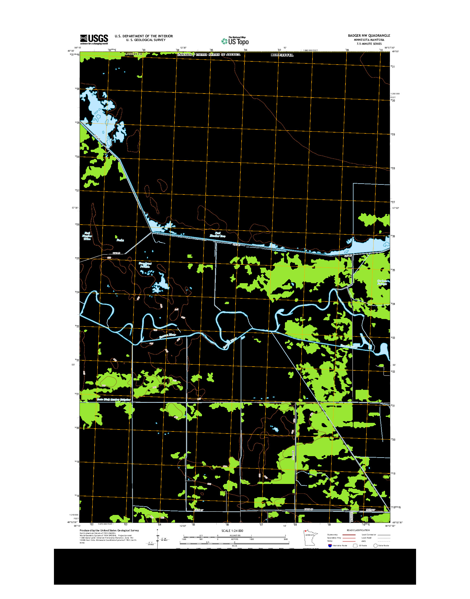 USGS US TOPO 7.5-MINUTE MAP FOR BADGER NW, MN-MB 2013