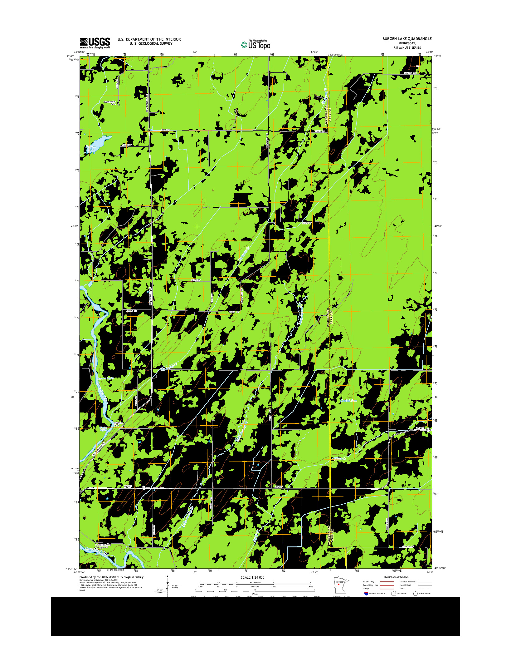 USGS US TOPO 7.5-MINUTE MAP FOR BURGEN LAKE, MN 2013
