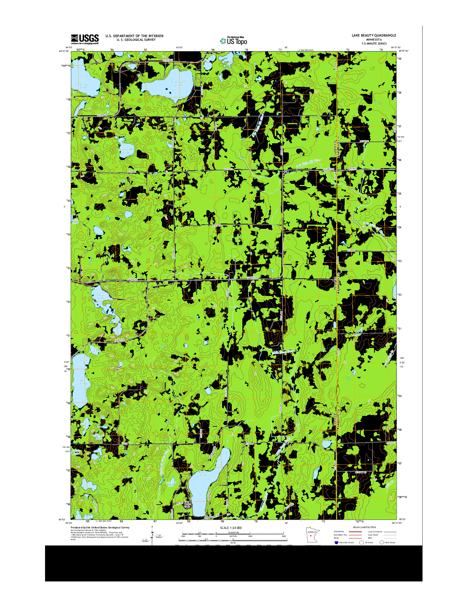 USGS US TOPO 7.5-MINUTE MAP FOR LAKE BEAUTY, MN 2013