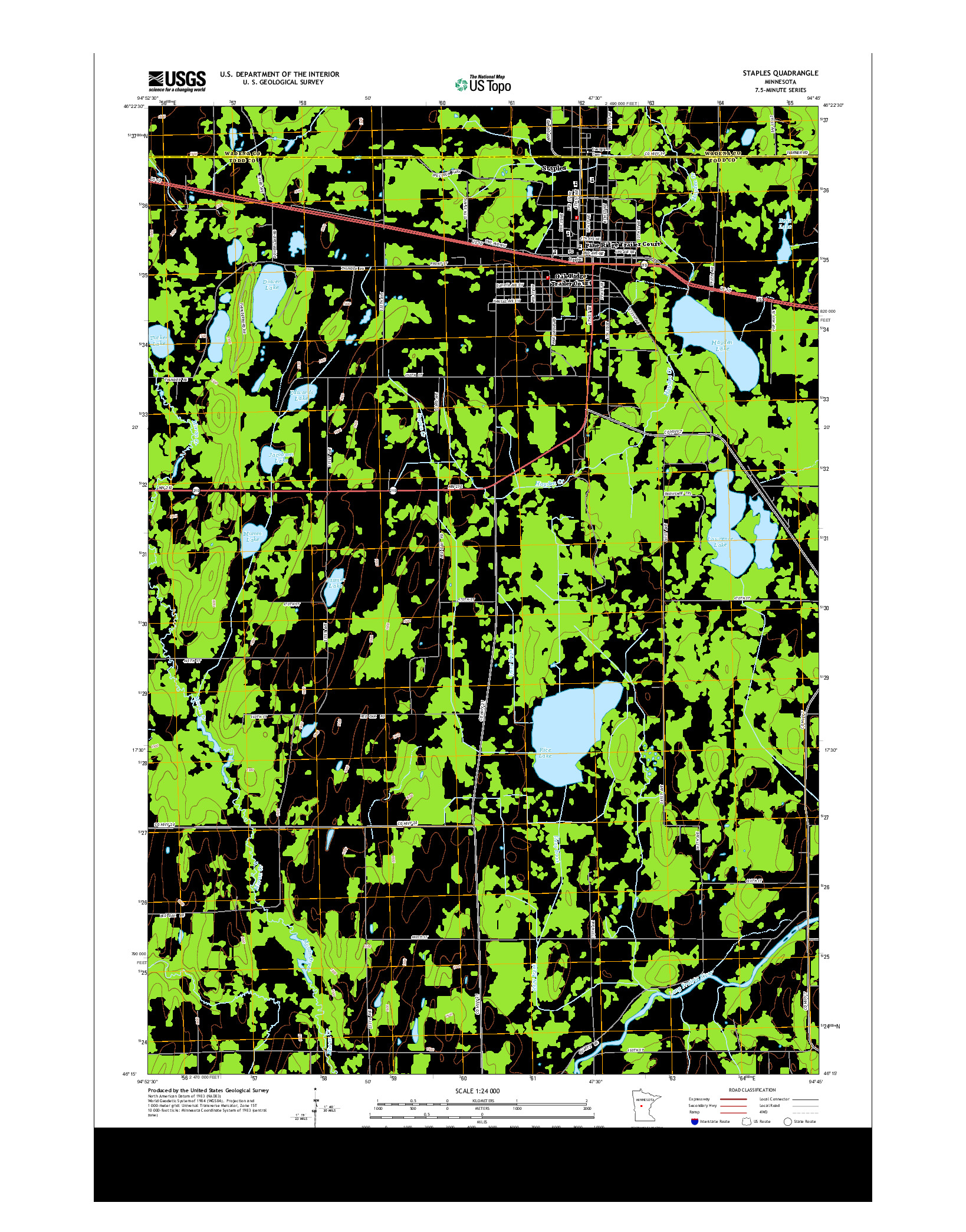 USGS US TOPO 7.5-MINUTE MAP FOR STAPLES, MN 2013
