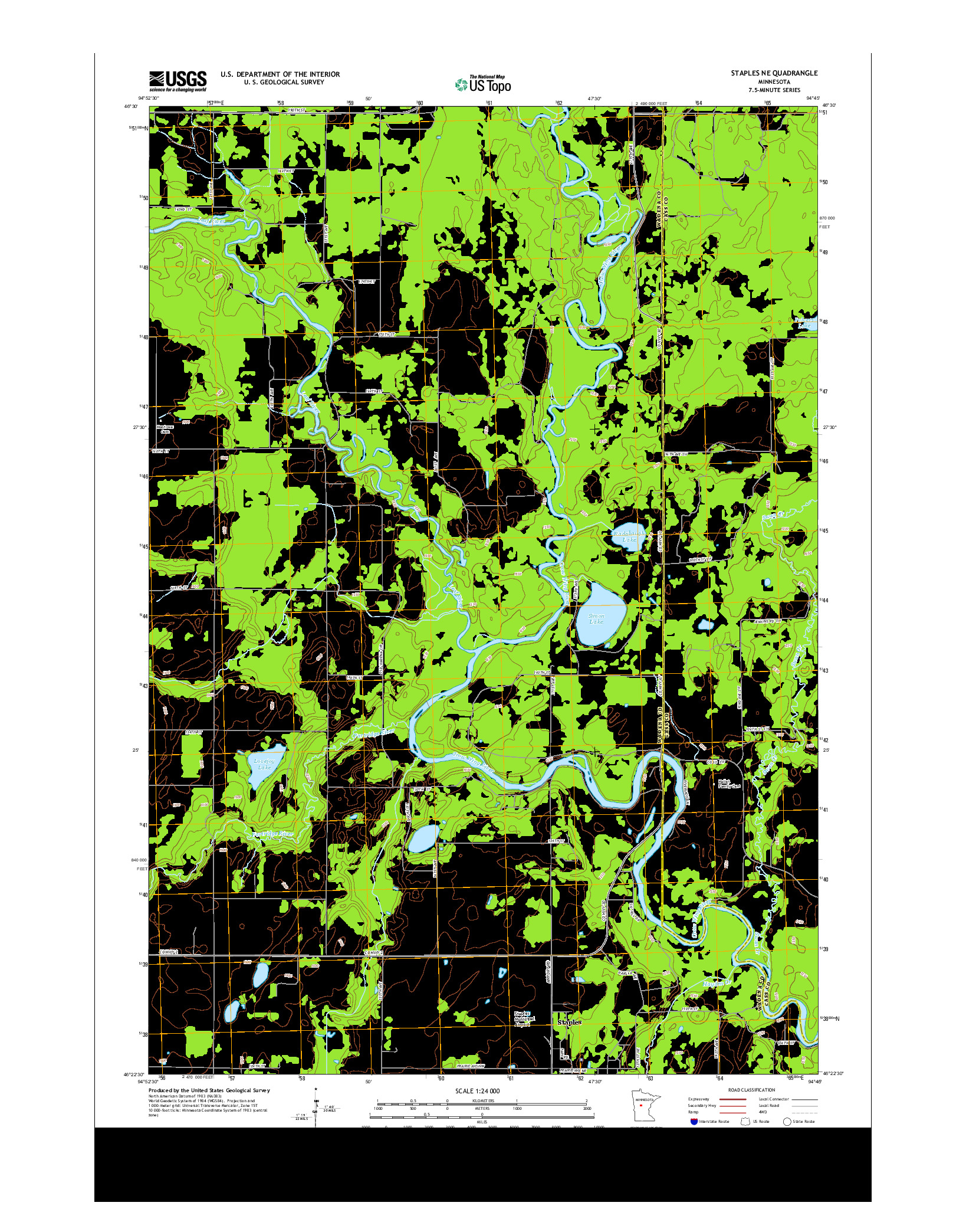 USGS US TOPO 7.5-MINUTE MAP FOR STAPLES NE, MN 2013