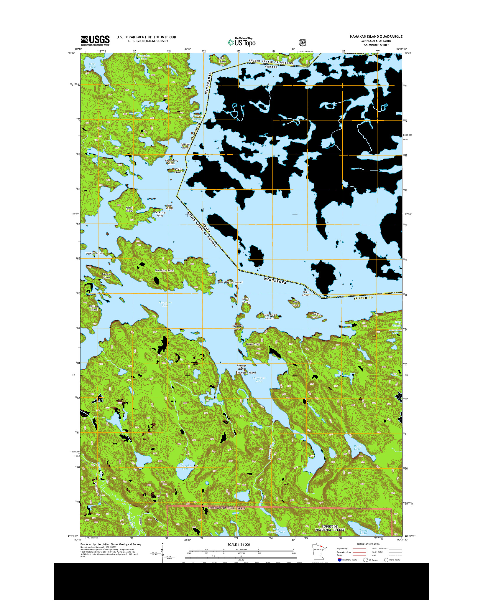 USGS US TOPO 7.5-MINUTE MAP FOR NAMAKAN ISLAND, MN-ON 2013