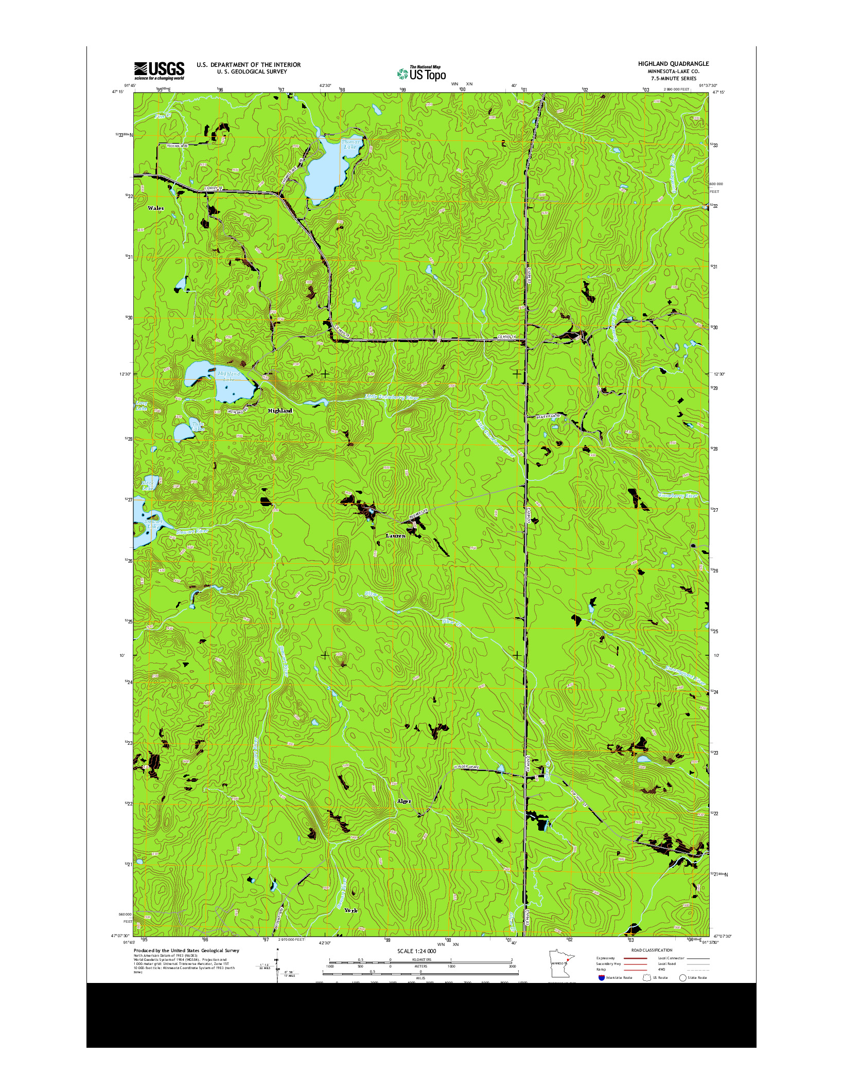 USGS US TOPO 7.5-MINUTE MAP FOR HIGHLAND, MN 2013