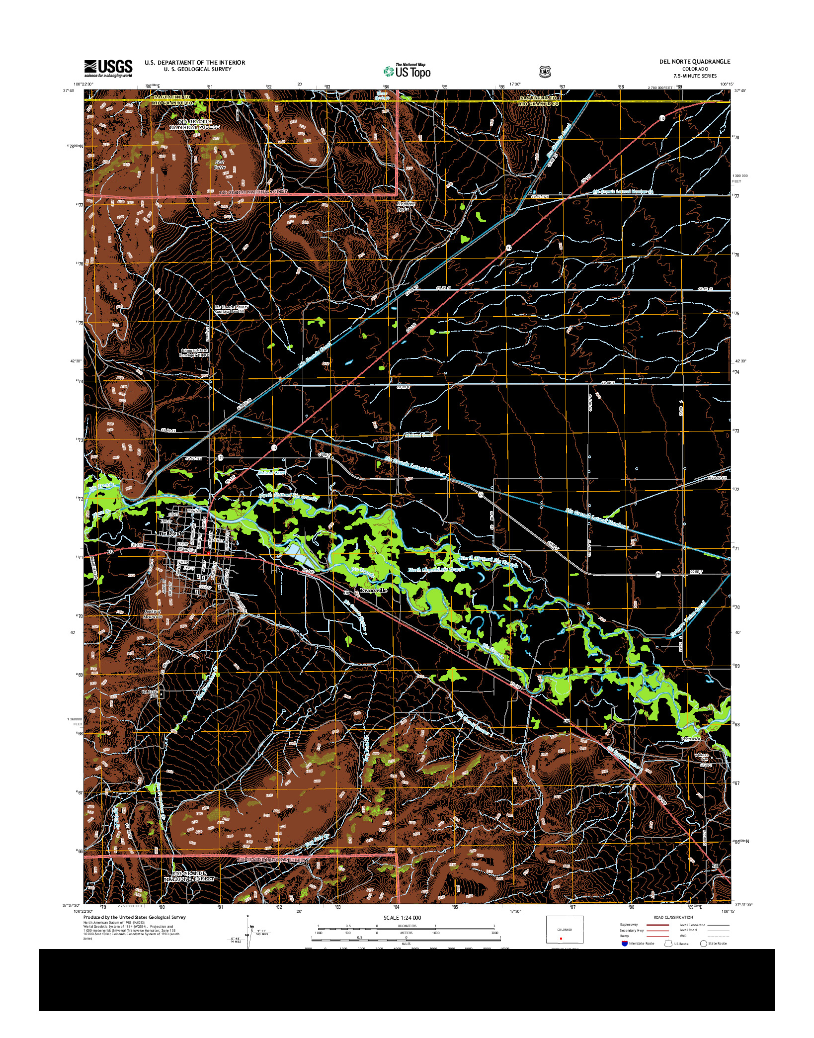 USGS US TOPO 7.5-MINUTE MAP FOR DEL NORTE, CO 2013