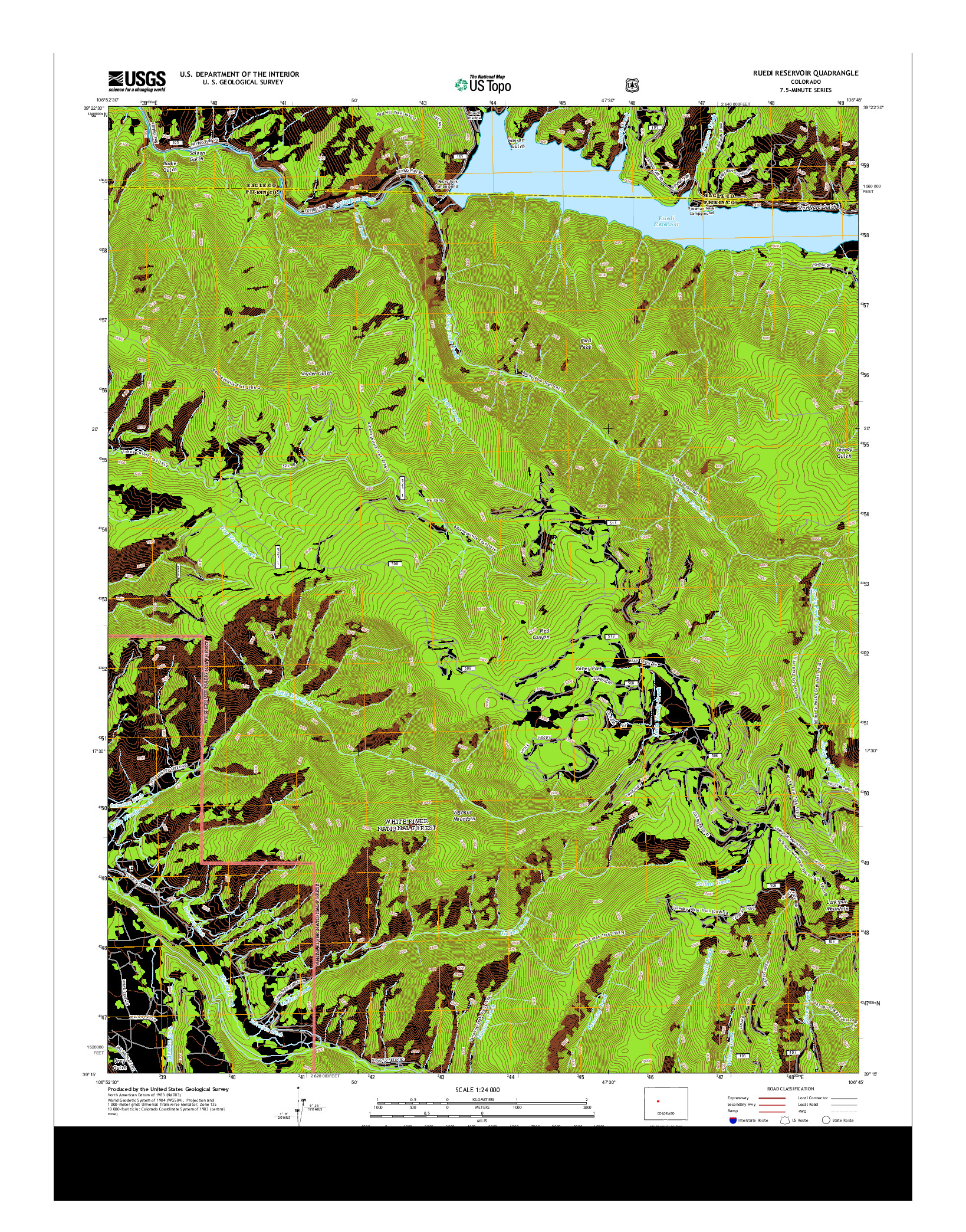 USGS US TOPO 7.5-MINUTE MAP FOR RUEDI RESERVOIR, CO 2013