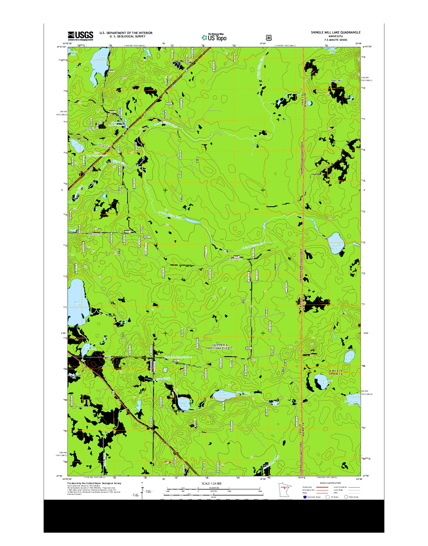 USGS US TOPO 7.5-MINUTE MAP FOR SHINGLE MILL LAKE, MN 2013