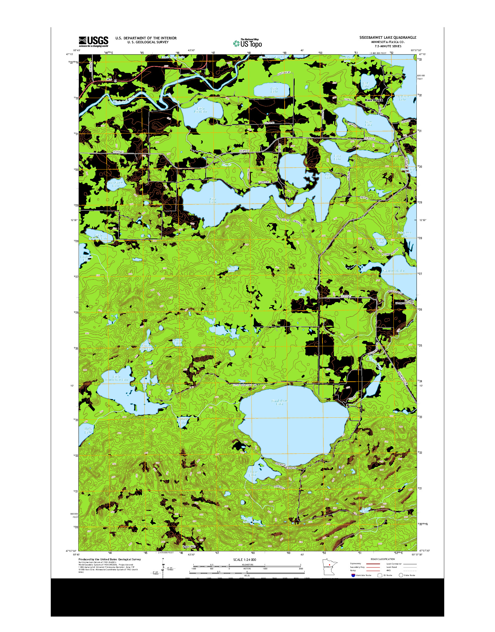 USGS US TOPO 7.5-MINUTE MAP FOR SISEEBAKWET LAKE, MN 2013