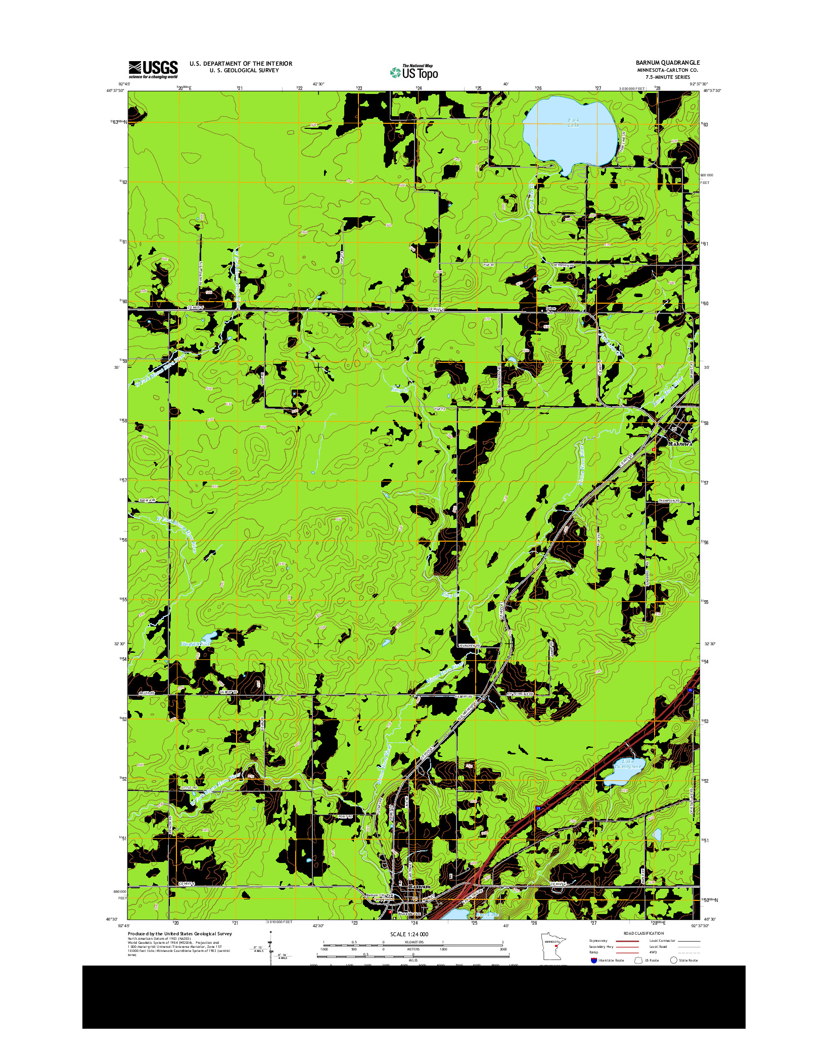 USGS US TOPO 7.5-MINUTE MAP FOR BARNUM, MN 2013