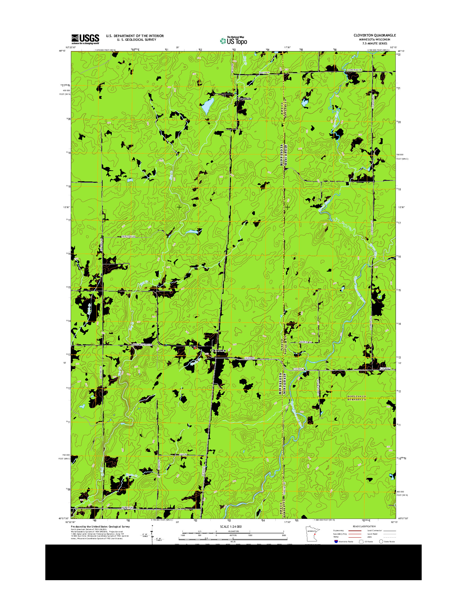 USGS US TOPO 7.5-MINUTE MAP FOR CLOVERTON, MN-WI 2013