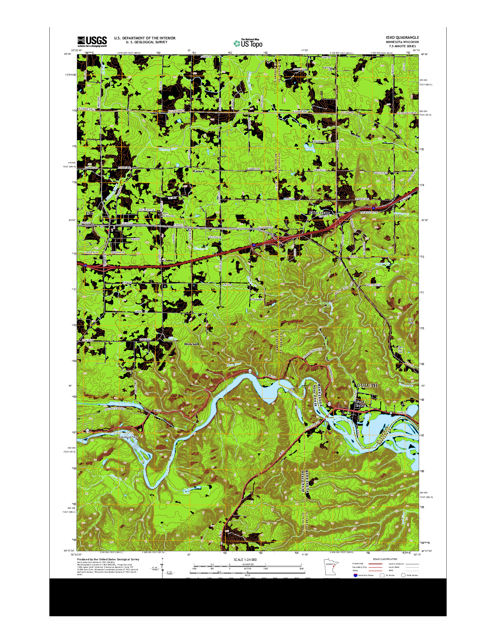 USGS US TOPO 7.5-MINUTE MAP FOR ESKO, MN-WI 2013