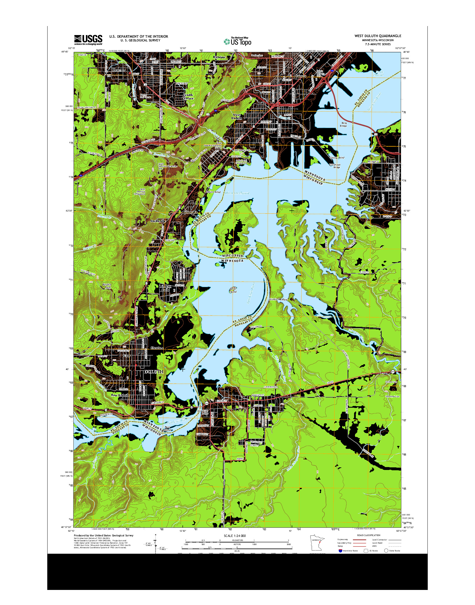 USGS US TOPO 7.5-MINUTE MAP FOR WEST DULUTH, MN-WI 2013