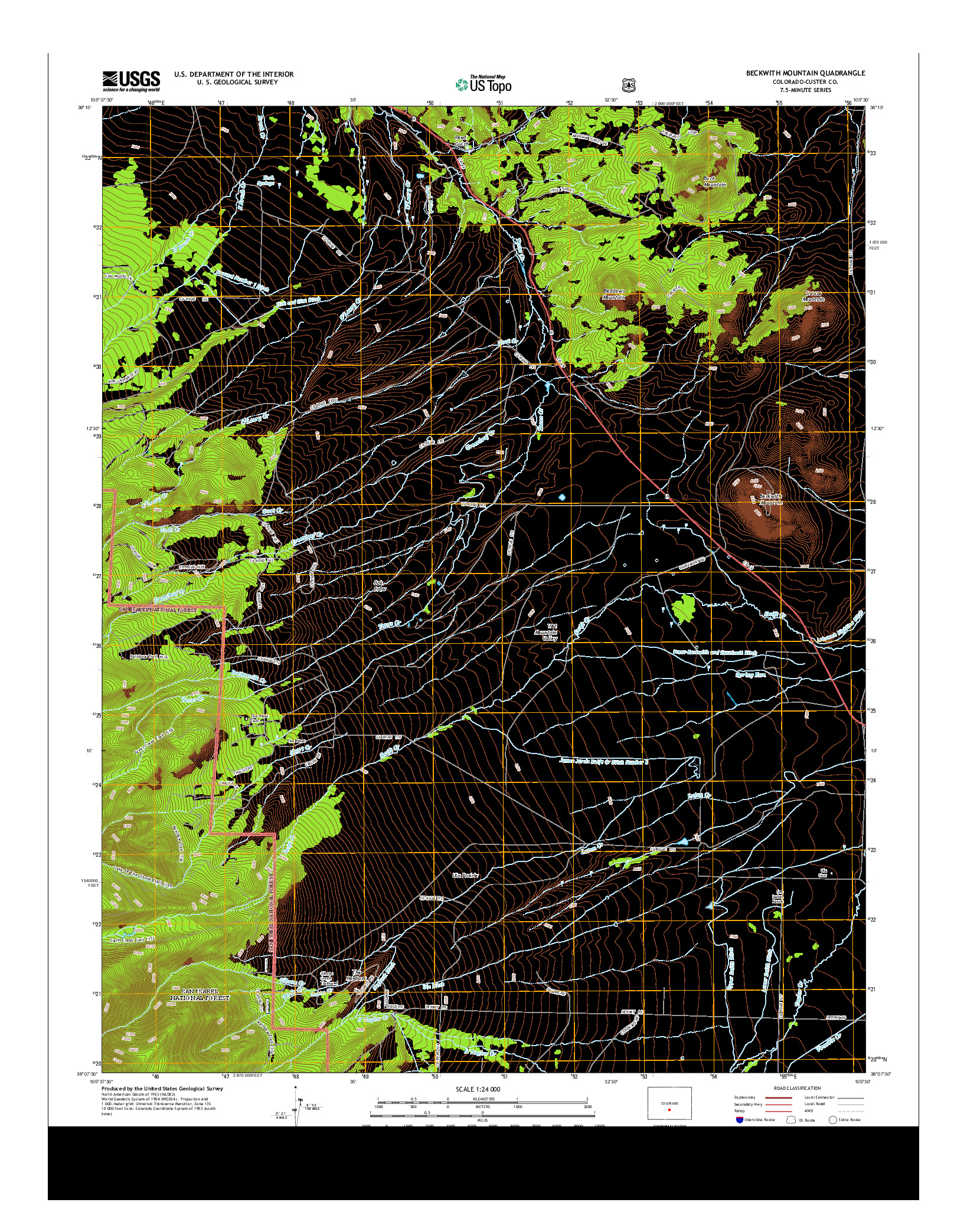 USGS US TOPO 7.5-MINUTE MAP FOR BECKWITH MOUNTAIN, CO 2013