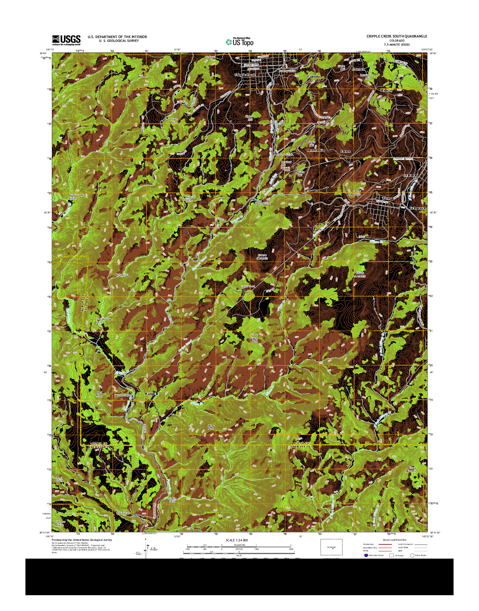 USGS US TOPO 7.5-MINUTE MAP FOR CRIPPLE CREEK SOUTH, CO 2013