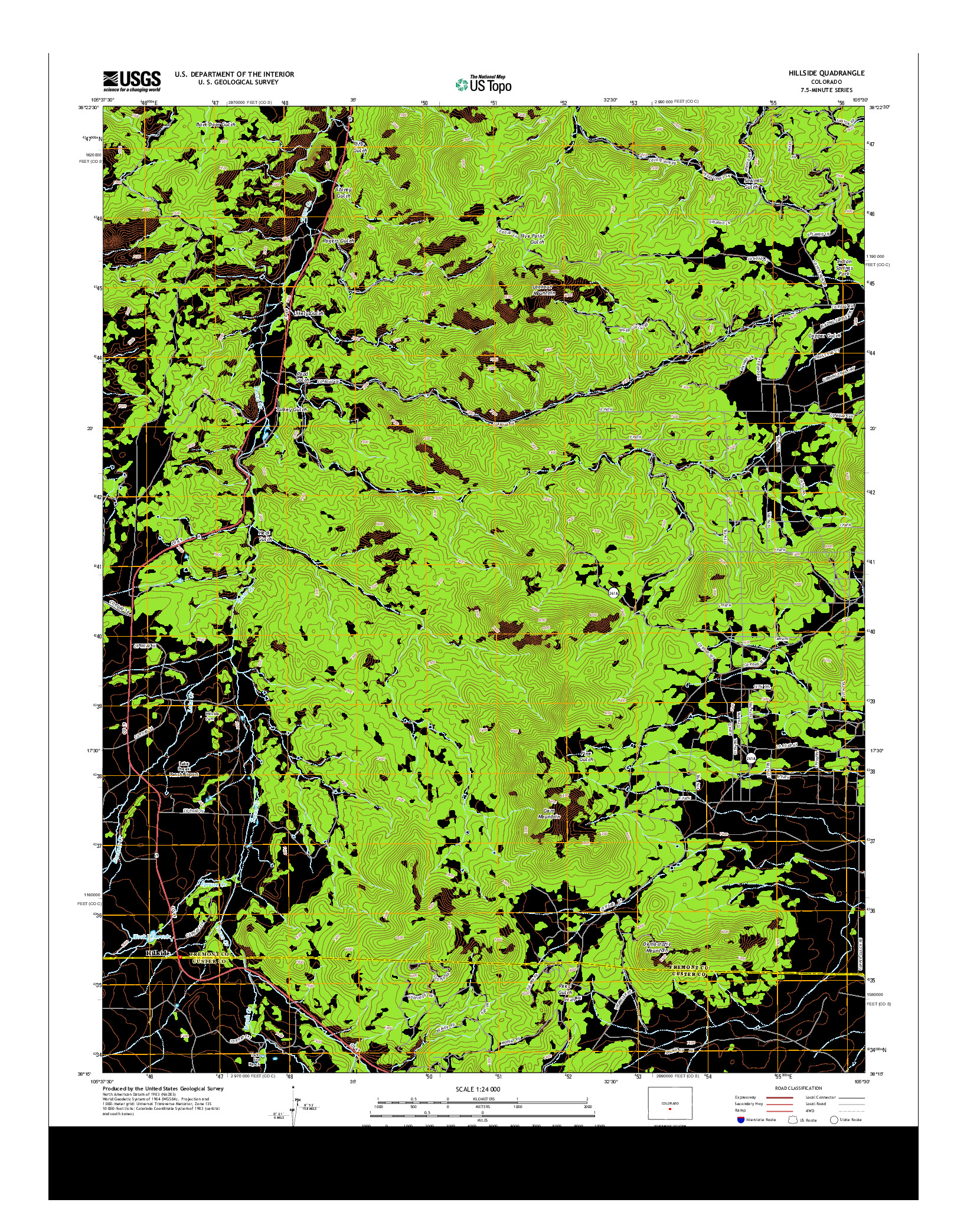 USGS US TOPO 7.5-MINUTE MAP FOR HILLSIDE, CO 2013