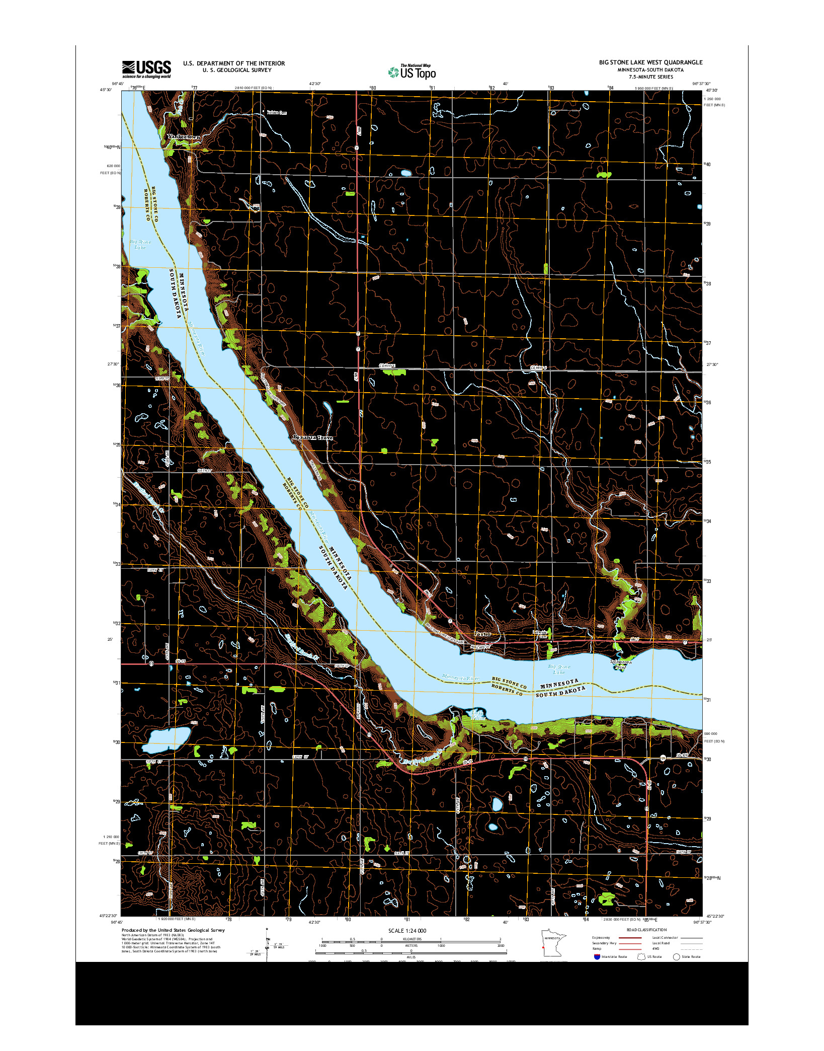 USGS US TOPO 7.5-MINUTE MAP FOR BIG STONE LAKE WEST, MN-SD 2013