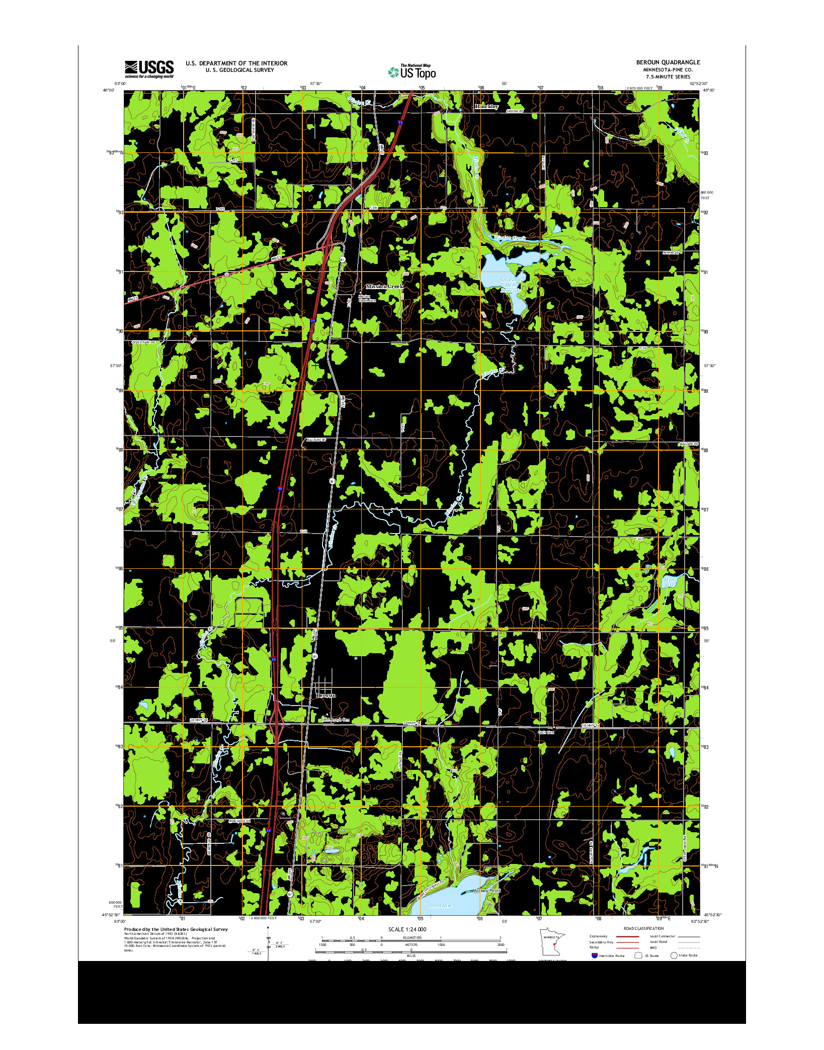 USGS US TOPO 7.5-MINUTE MAP FOR BEROUN, MN 2013
